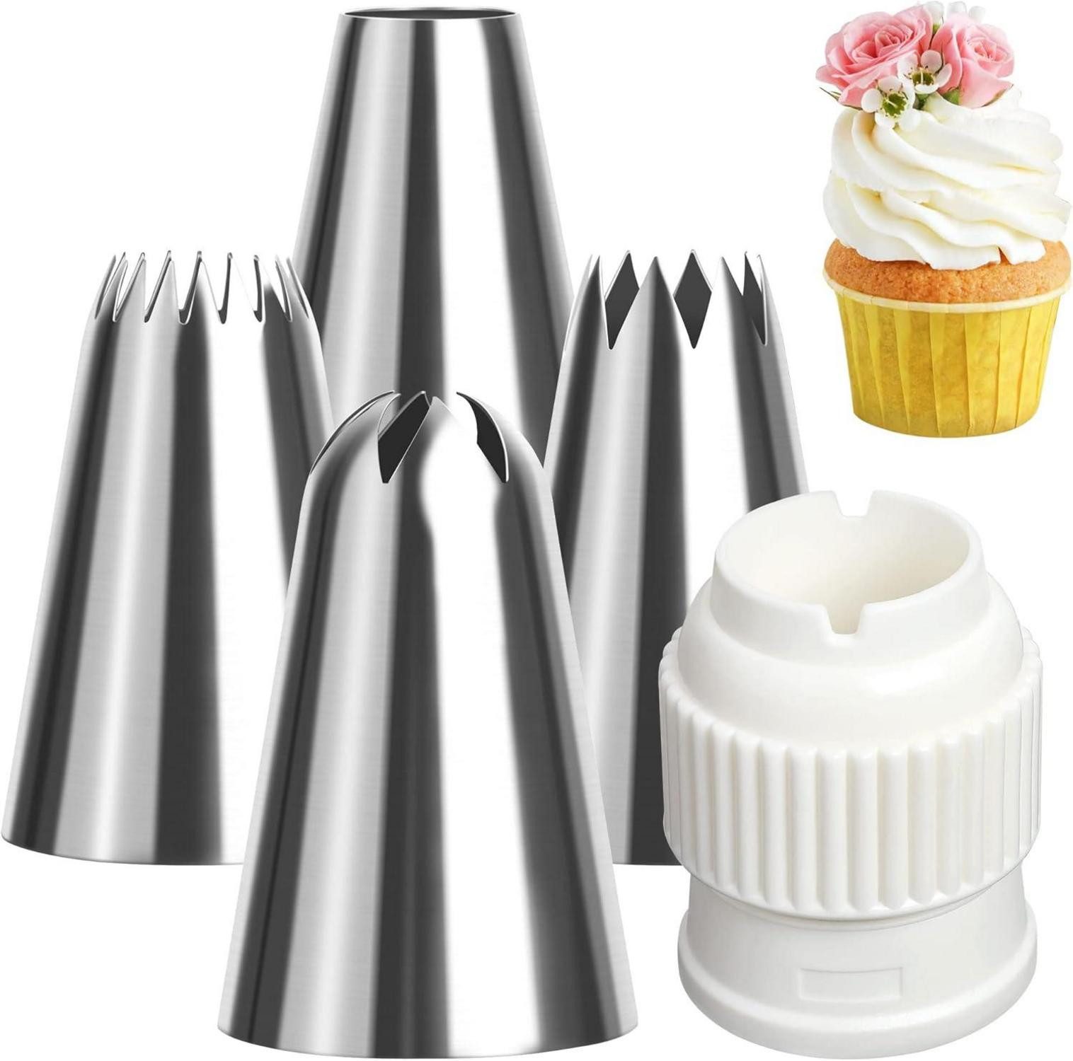 Back-Set Edelstahl Spritztüllen groß XL Set mit Adapter 5er Rostfrei 304-18/8