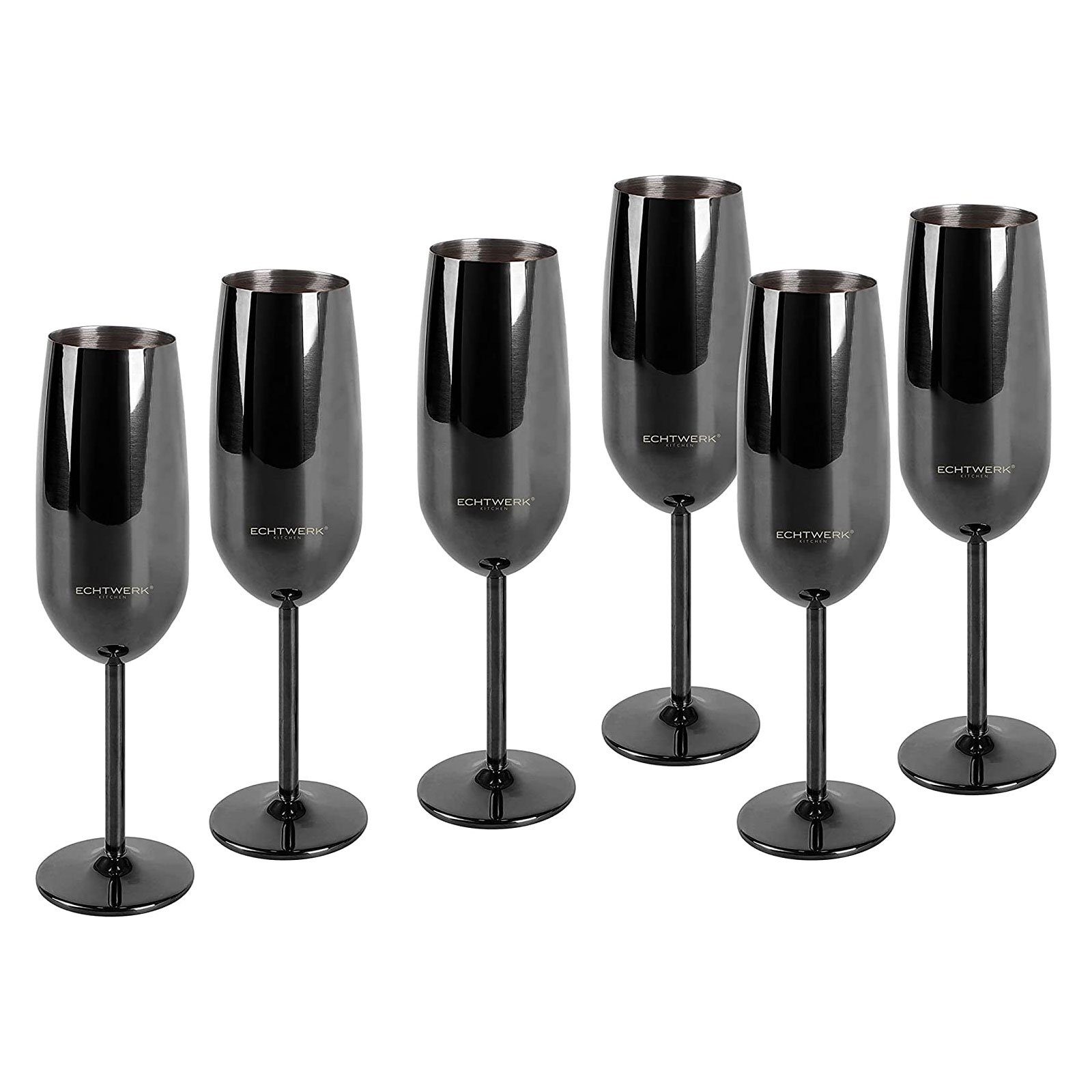 ECHTWERK Glas Sekt-/Champagnerkelch, Edelstahl, Unzerbrechliche Gläser für Hochzeit/Outdoor/Picknick, 6-tlg