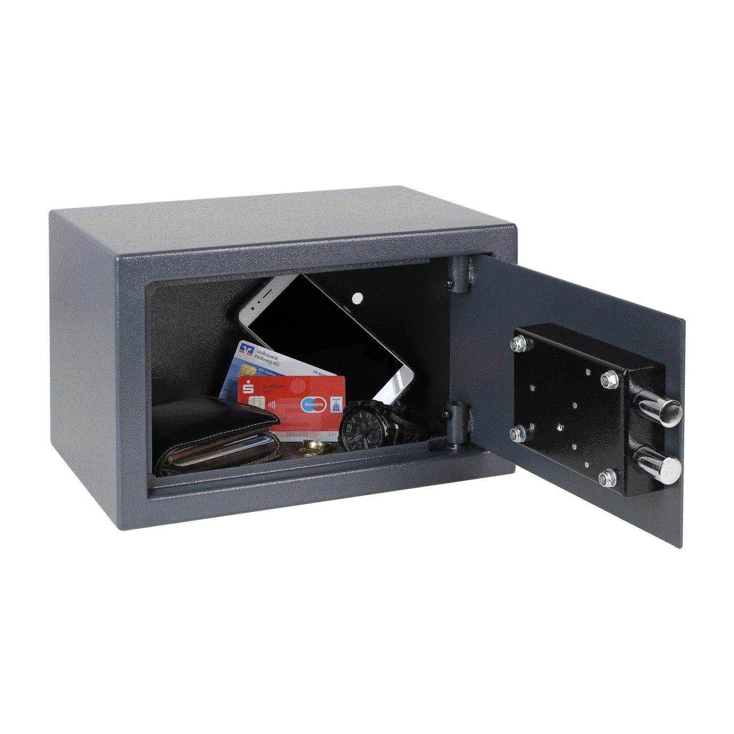 HMF Möbeltresor Safe Tresor mit Schlüssel, Möbeltresor, mit Doppelbartschloss, 31 x 20 x 20 cm, Anthrazit