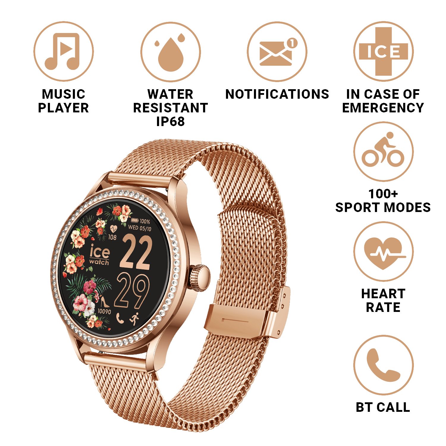ice-watch Smartwatch, Armbanduhr, Damenuhr, Edelstahlarmband, Bluetooth, digital