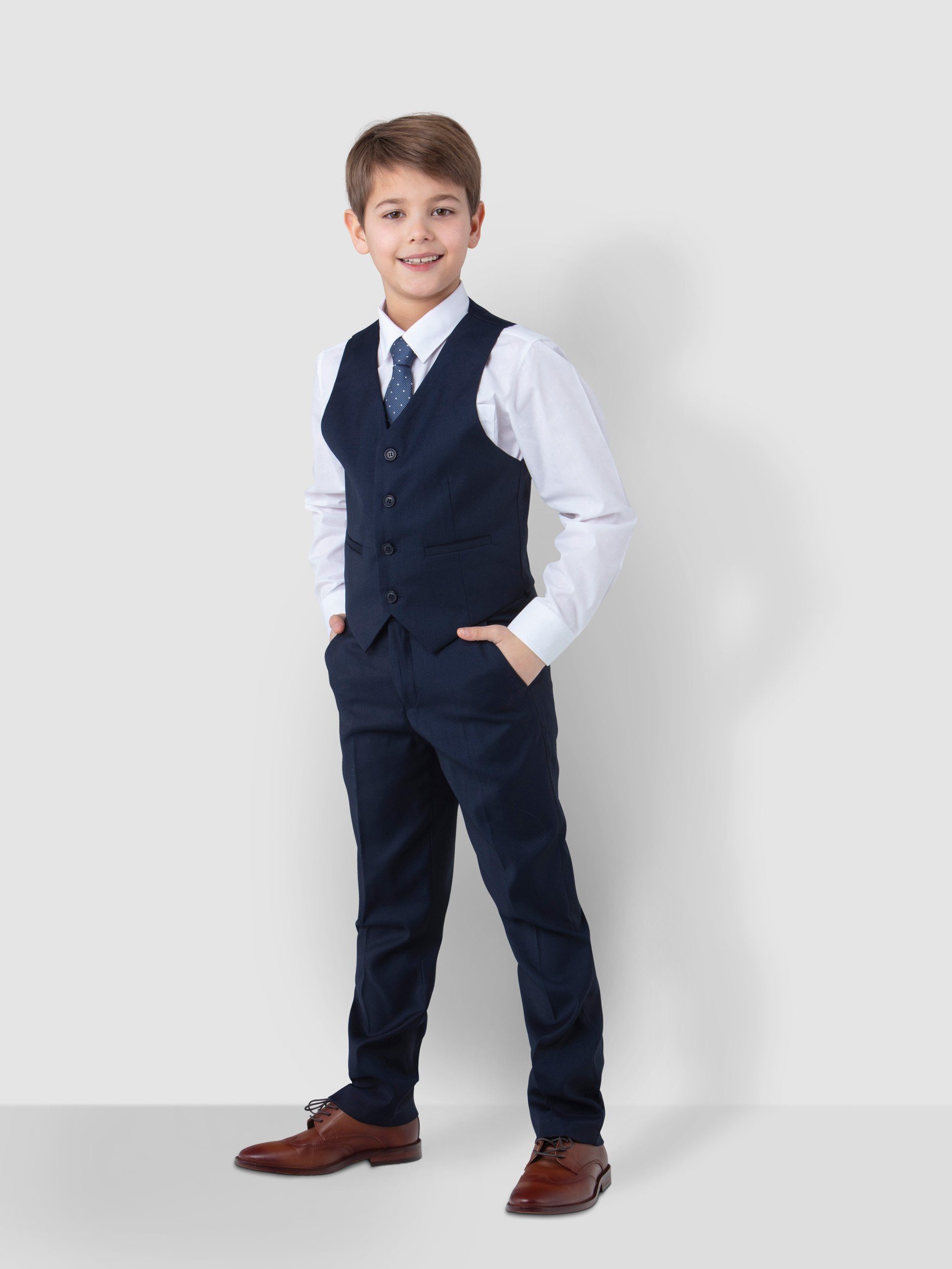 SANDER STELLAN Kinderanzug Luxuriöser Jungen Anzug, Kommunionanzug, 6-teilig, in Dunkelblau festlich, elegant