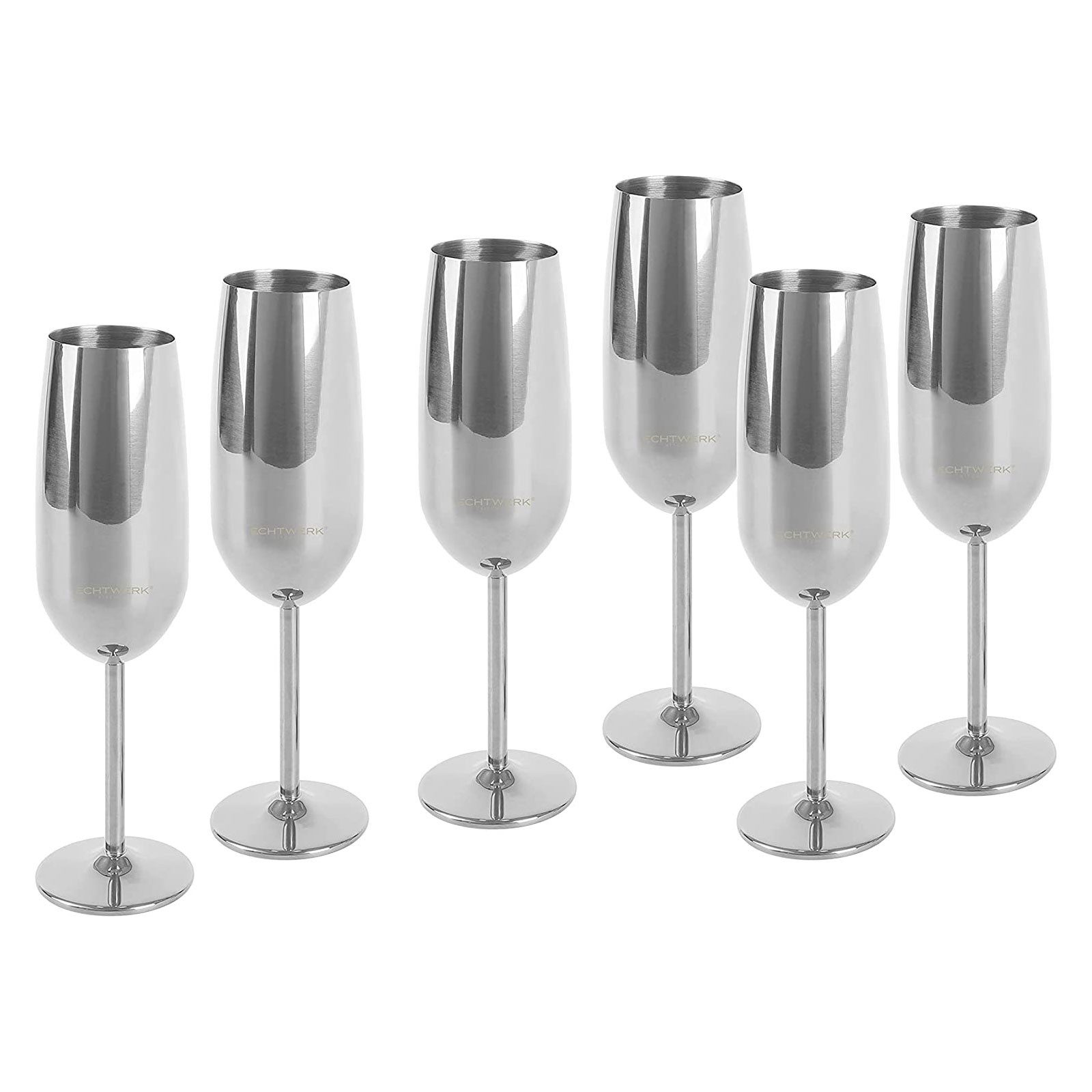 ECHTWERK Glas Sekt-/Champagnerkelch, 6-tlg., Edelstahl, Unzerbrechliche Gläser für Hochzeit/Outdoor/Picknick, 6-tlg