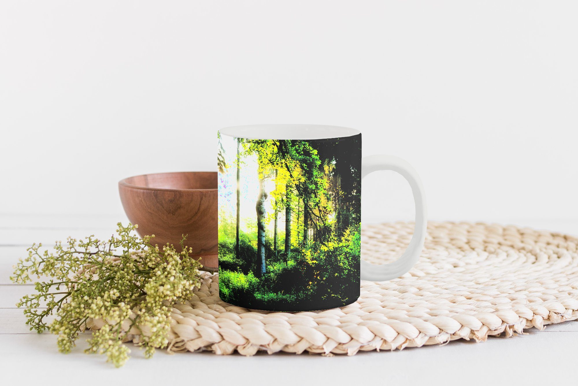 - Teetasse, Kaffeetassen, Becher, - Keramik, Tasse Geschenk Teetasse, Sonne Wald Bäume, MuchoWow