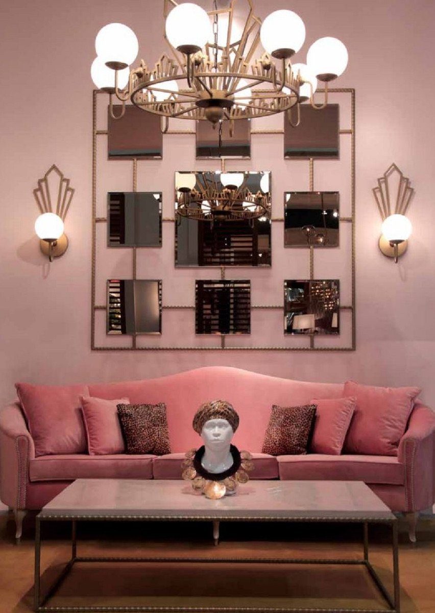 Casa Padrino Sofa Luxus Barock Samt Sofa Rosa / Grau 280 x 90 x H. 100 cm - Edles Wohnzimmer Sofa mit dekorativen Kissen - Barock Wohnzimmer Möbel - Luxus Qualität