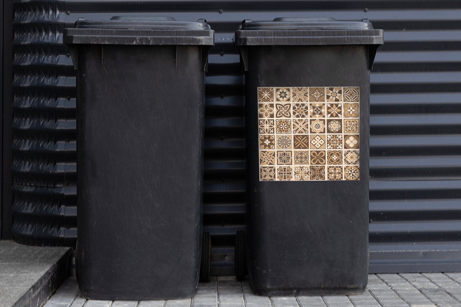 Container, - Design Mülltonne, Sticker, - Braun Blumen Abfalbehälter MuchoWow Vintage - Mülleimer-aufkleber, St), (1 Wandsticker Natur -