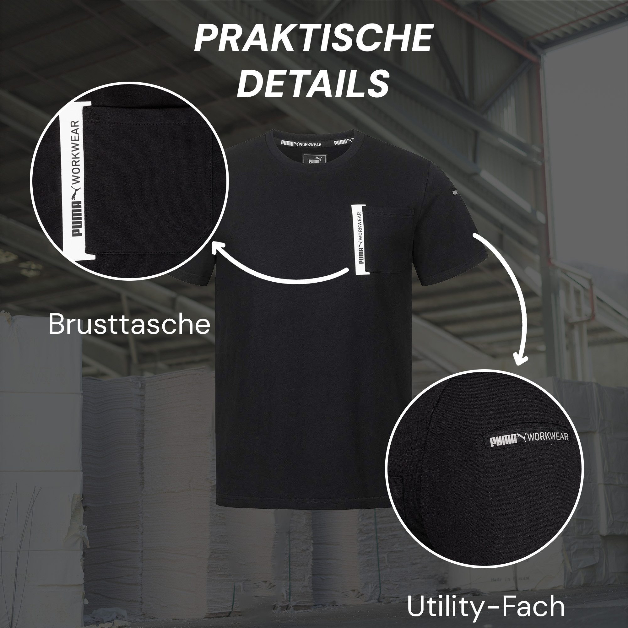PUMA Workwear T-Shirt ADVANCED Arbeitsshirt - Herren Shirt mit Brusttasche - Utility Fach Strapazierfähiges und atmungsaktives Gewebe, für Handwerk und Logistik
