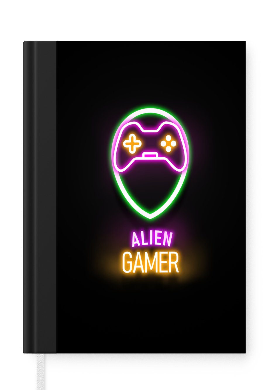 MuchoWow Notizbuch Gaming - Zitate - Neon - Alien-Gamer - Controller, Journal, Merkzettel, Tagebuch, Notizheft, A5, 98 Seiten, Haushaltsbuch