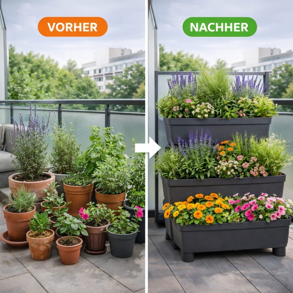 GarPet Blumenkasten 2er Set Pflanzkübel mit Sichtschutz Vertikalbeet Blumenkasten Balkon – Bild 5 von 5