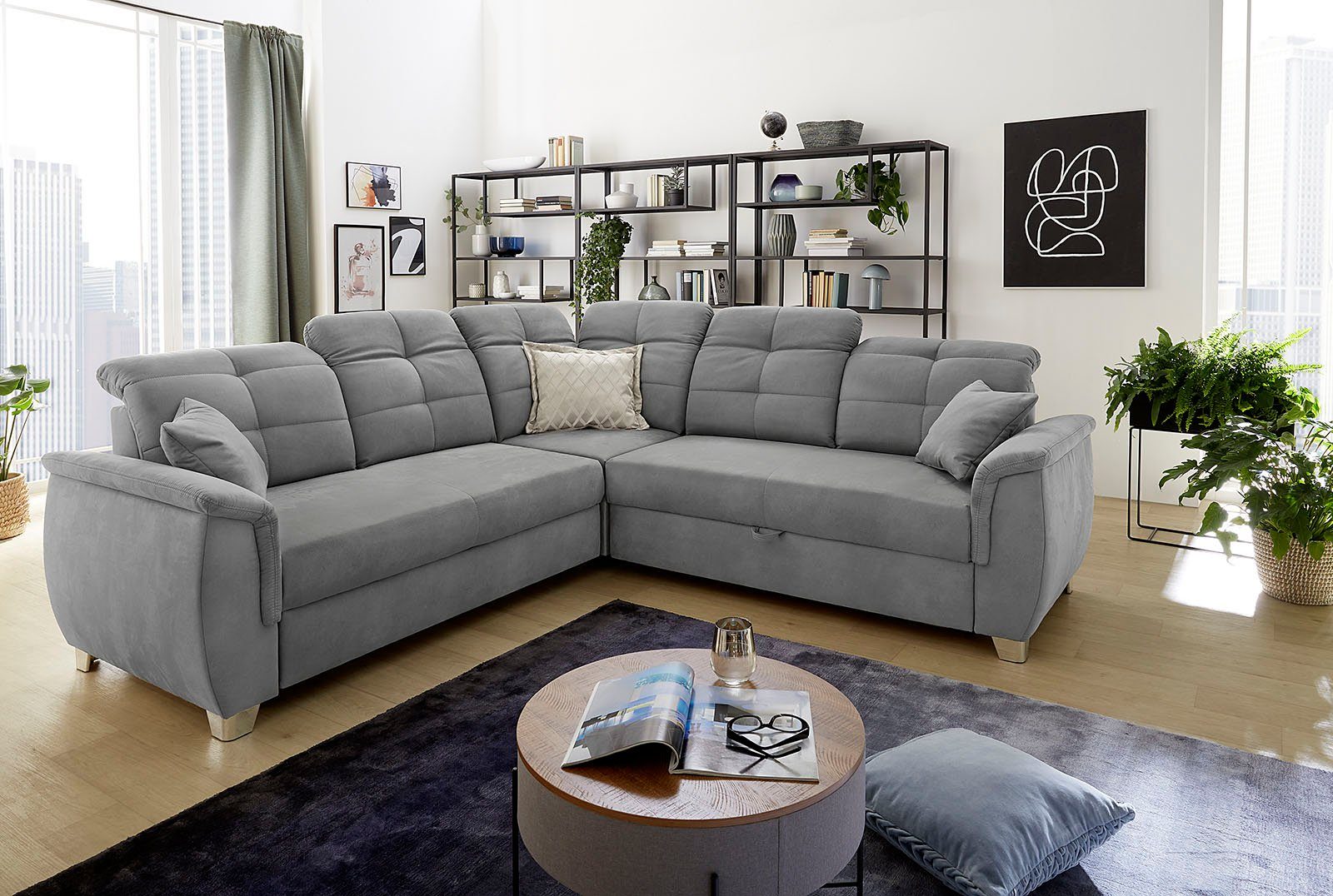 verstellbaren individuell, Udine, grau Jockenhöfer Ecksofa Gästebett- Gruppe grau Kopfteilen, und | Relaxfunktion 6