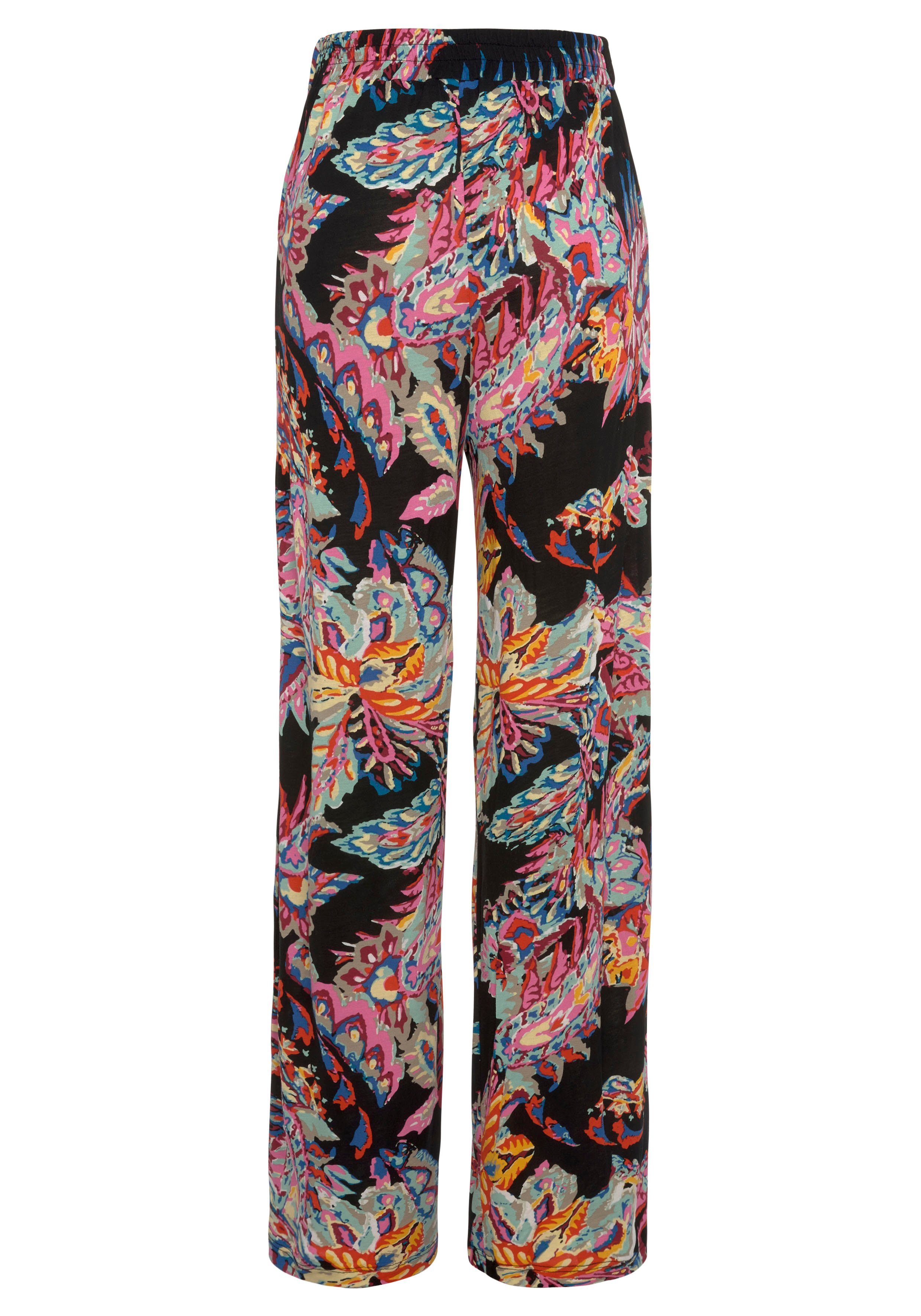 Buffalo Palazzohose mit lockerem, weitem Bein aus Viskosejersey im Alloverprint mit Taschen, Sommerhose, casual