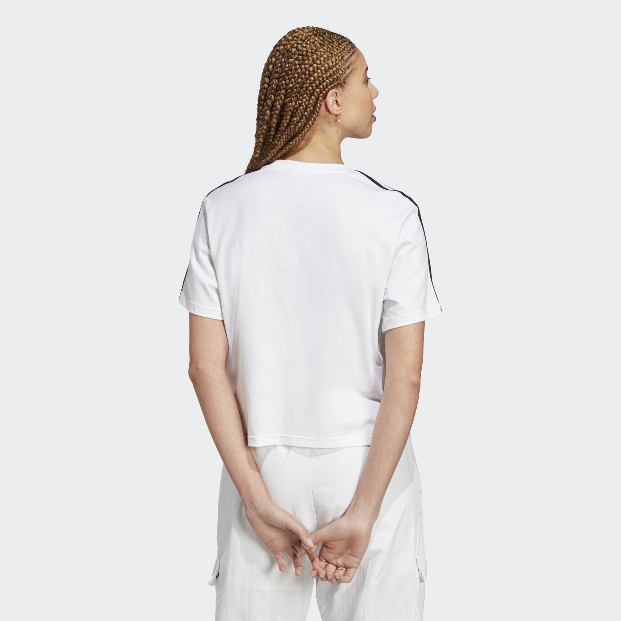 adidas Sportswear T-Shirt ESSENTIALS 3-STREIFEN CROP-TOP White / SINGLE JERSEY Black
