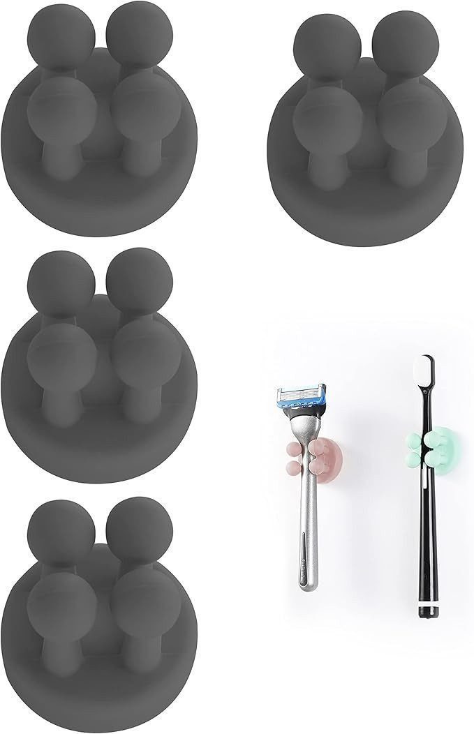 FOUORTUNATE-BEE Zahnbürstenhalter Silikon Zahnbürsten- & Rasiererhalter, 4-teiliges Set, selbstklebend, Multifunktionale Wandhaken für Badezimmer, einfach anzubringen