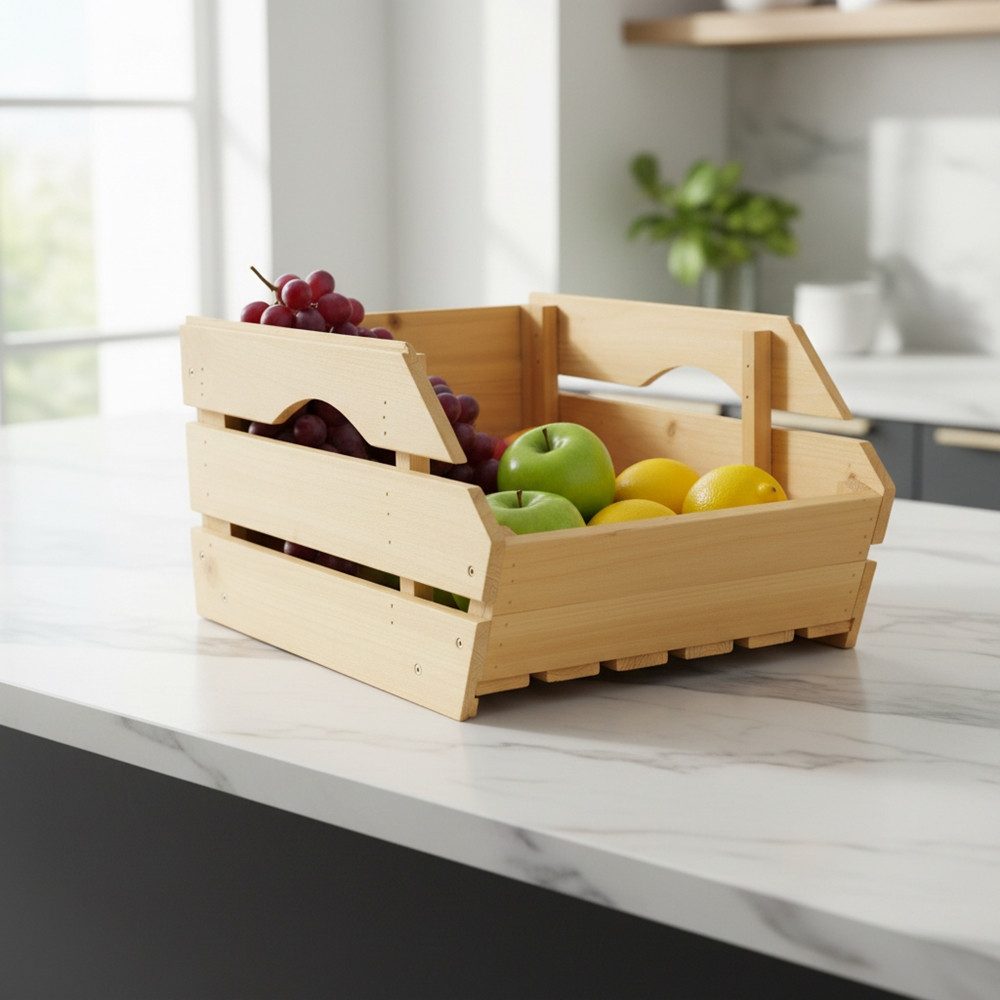 Melko Kartoffelkiste Holzkiste Obstkiste mit Griffen Weinkisten Aufbewahrungskiste (seitliche Grifföffnungen erleichtern das Tragen, mehrere Kisten lassen sich sicher), stapeln