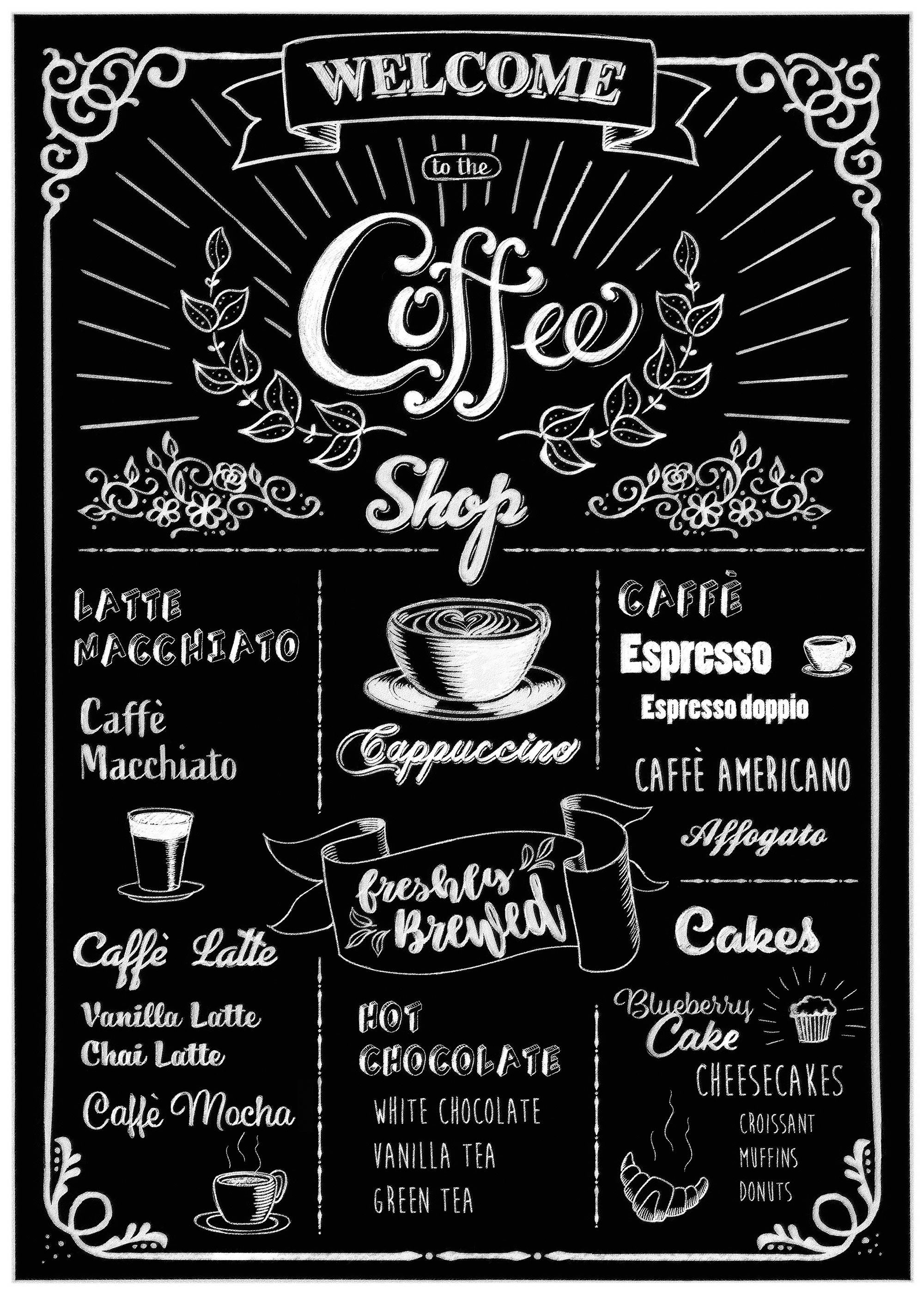 Komar Wandtattoo Coffeeshop - Размер 50 x 70 cm (1 St), selbstklebend, Wandsticker