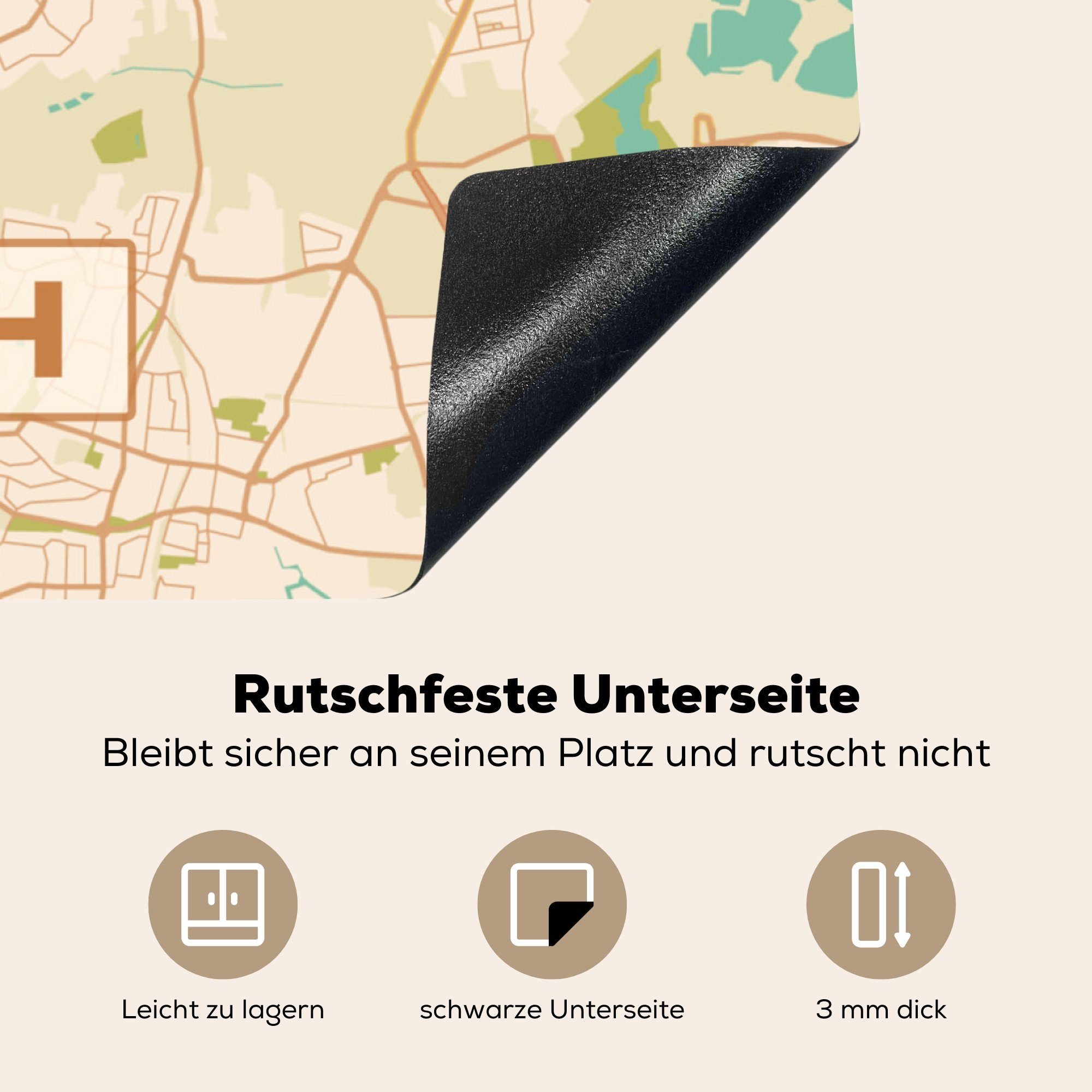 MuchoWow Herdblende-/Abdeckplatte Hürth - Karte Ceranfeldabdeckung, Vintage Stadtplan, cm, Vinyl, für Arbeitsplatte - tlg), küche - (1 78x78