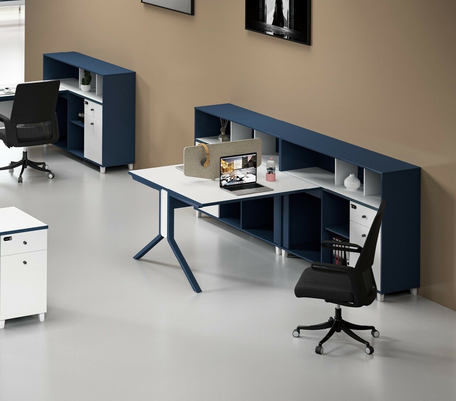 Arbeitsplatz Einrichtung Doppelter Schreibtisch, Büro JVmoebel Regal Schreibtisch