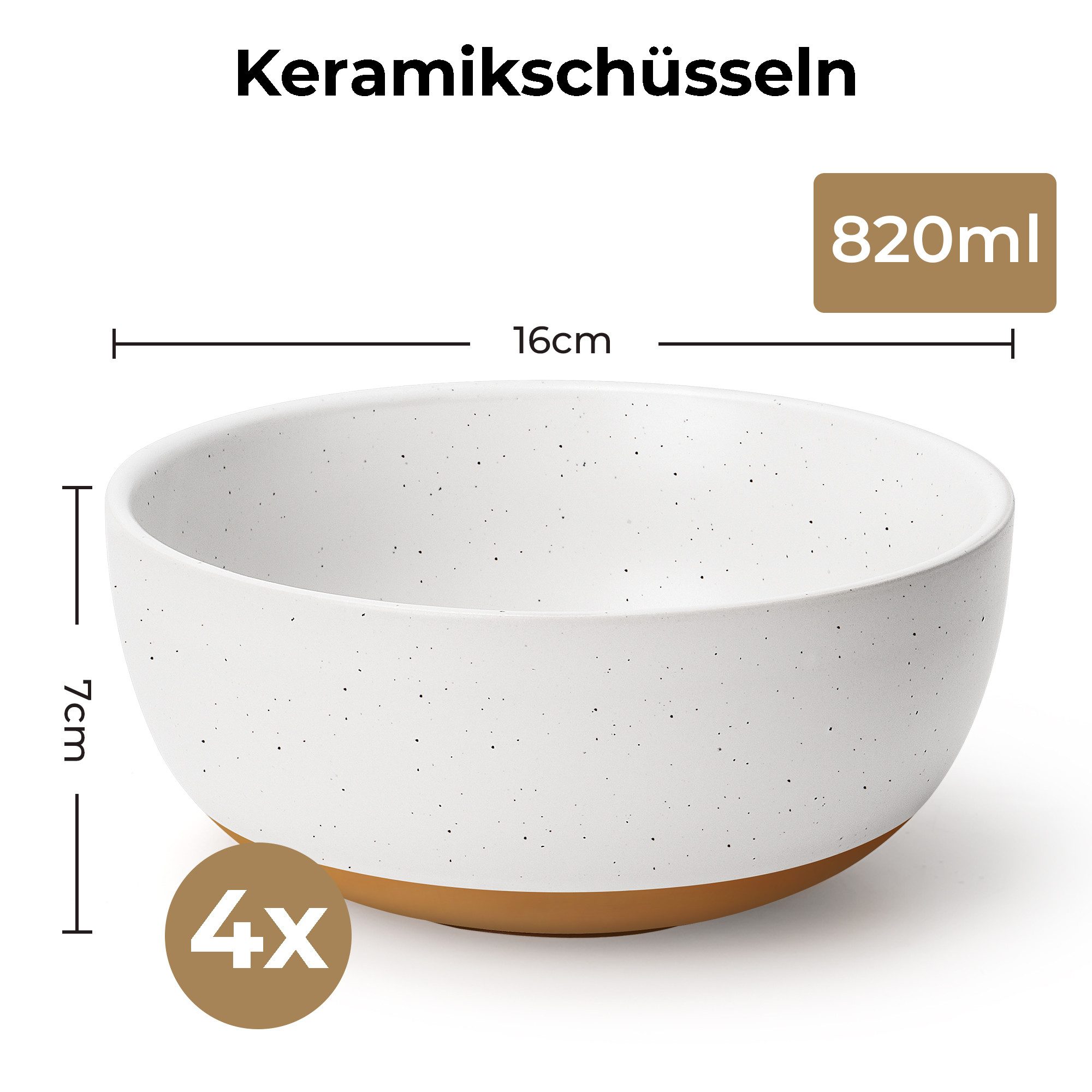 MiaMio Müslischale Aura Creamy Cocoa, 820 ml, Keramik, (Set, 4-tlg), 820 ml, Ø 16 cm, 7 cm hoch – Bild 2 von 5
