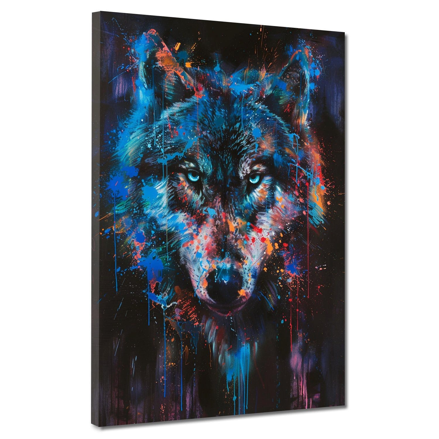 Artedinoi Leinwandbild Wolf Porträt Pop Art Farbenspiel Leinwandbild Wandbild Kunstdruck XL W, Wolf, farbiges Porträt