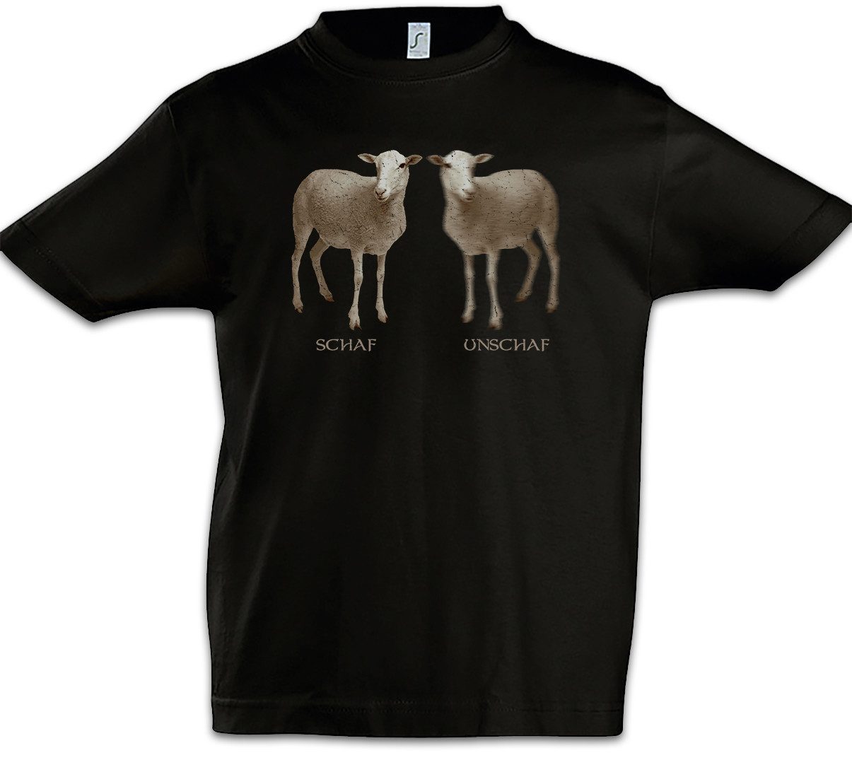 Print-Shirt Schaf Unschaf Kinder T-Shirt Fun Geschenk Bauer Züchter Sheep Wolle