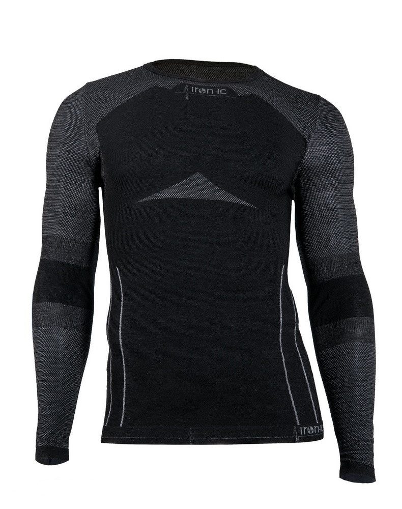 Iron-IC Langarmshirt Funktionsunterwäsche Performance (Merinowolle) schwarz/grau Herren