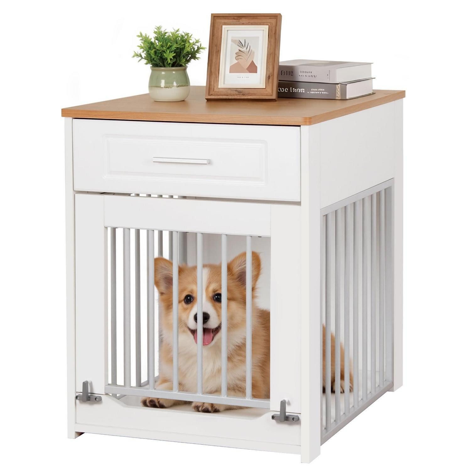 LuxusKollektion Hundehütte Hundebox Weiß Klein Schublade Beistelltisch