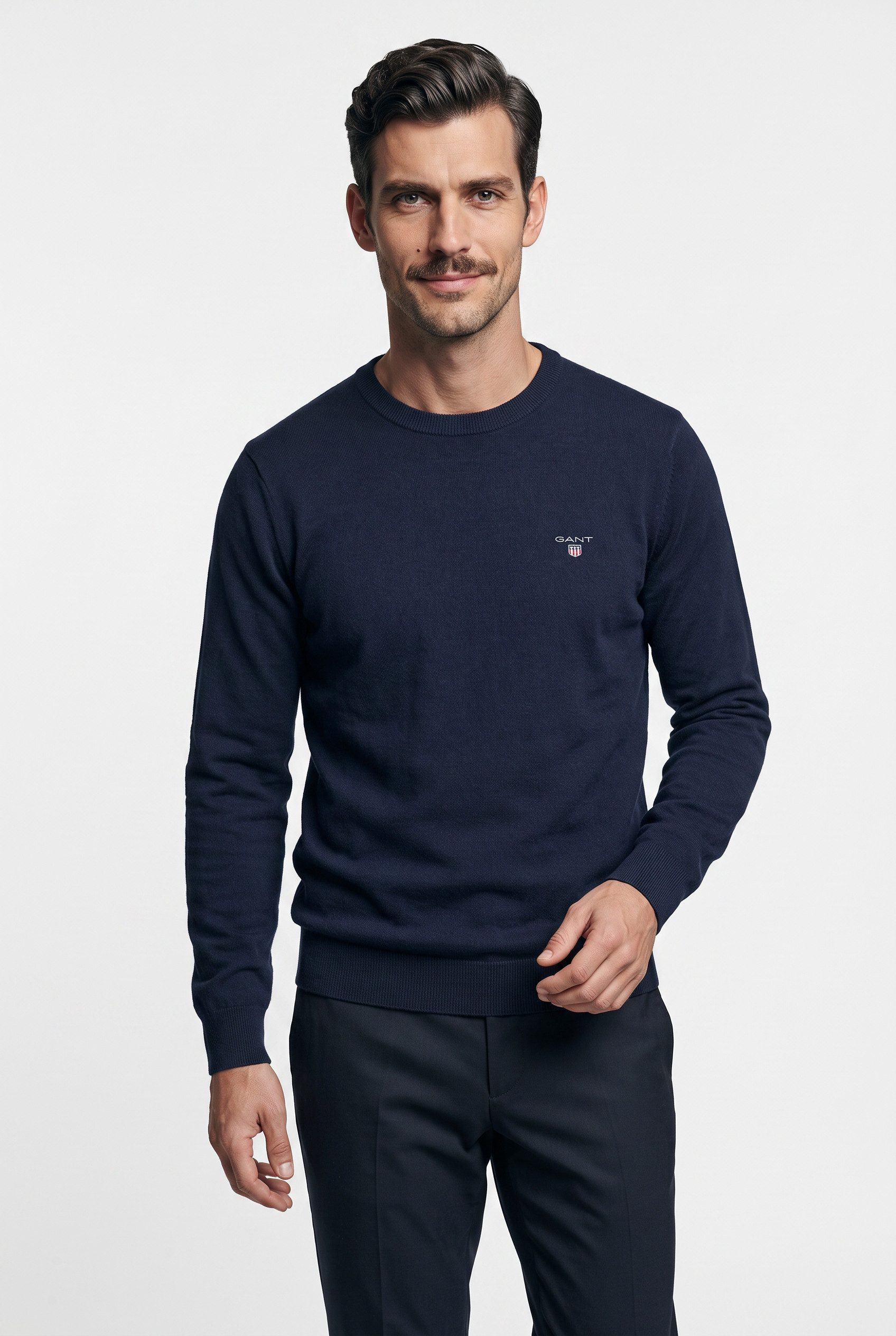 Gant Rundhalspullover CTN/WO C-NECK mit Logostickerei