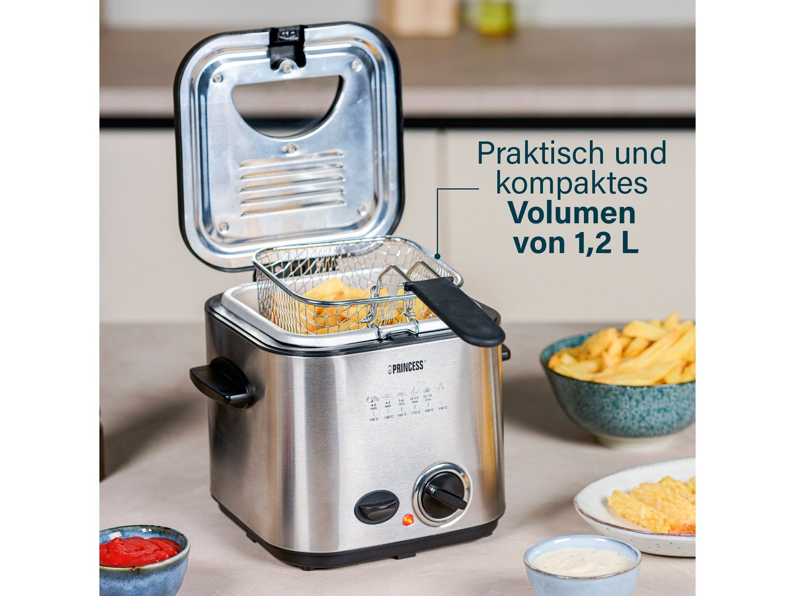 840 W, 6 Fritteuse, Fondue-Set 2in1 Käse, Fleisch, Liter 1,2 PRINCESS für Gabeln Schokobrunnen,