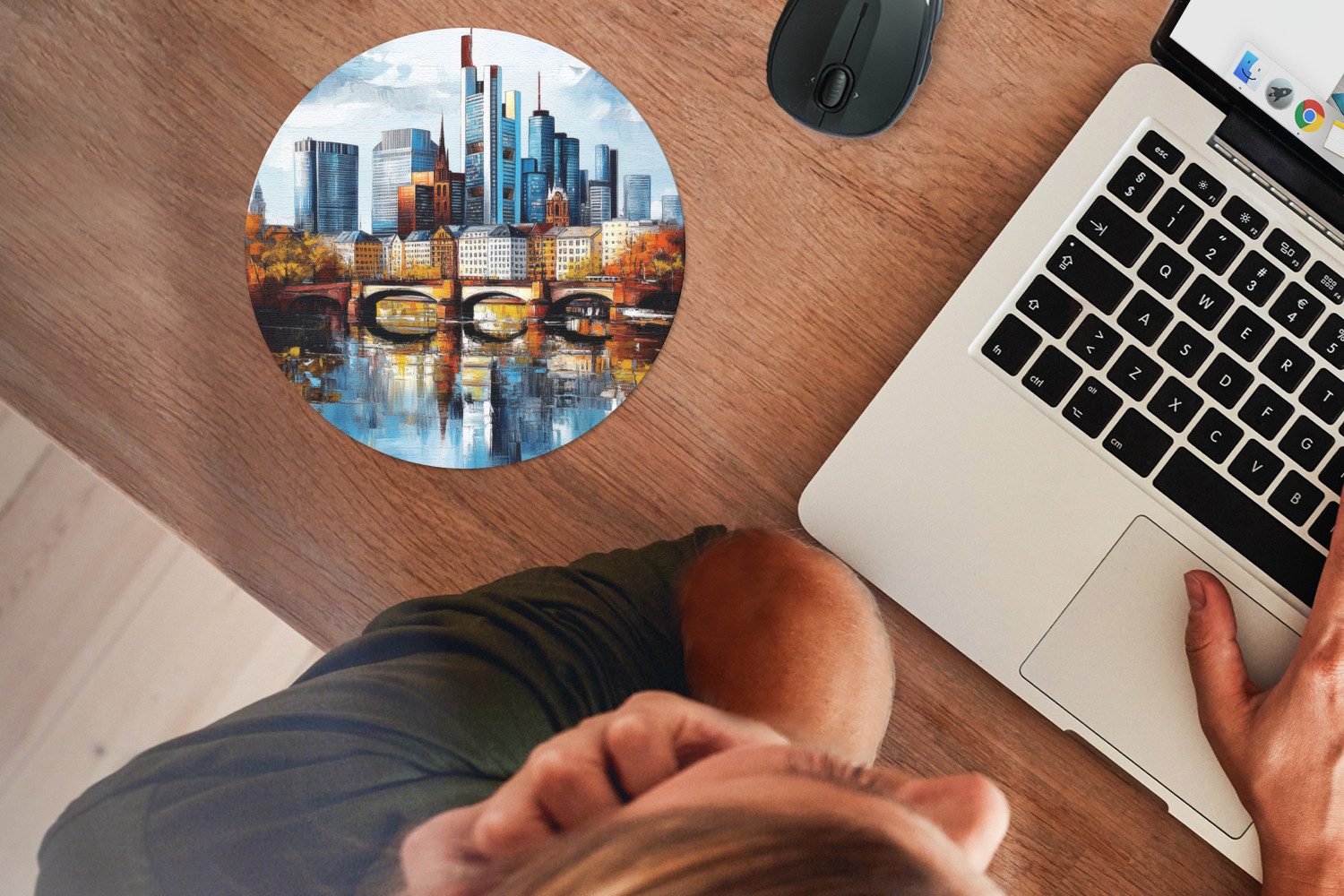 MuchoWow Mauspad Bäume Frankfurt - Stadt - Skyline - Brücke (1-St), Büro für Tastatur und Maus, Mousepad Gaming, Rund 20x20 cm – Bild 4 von 5