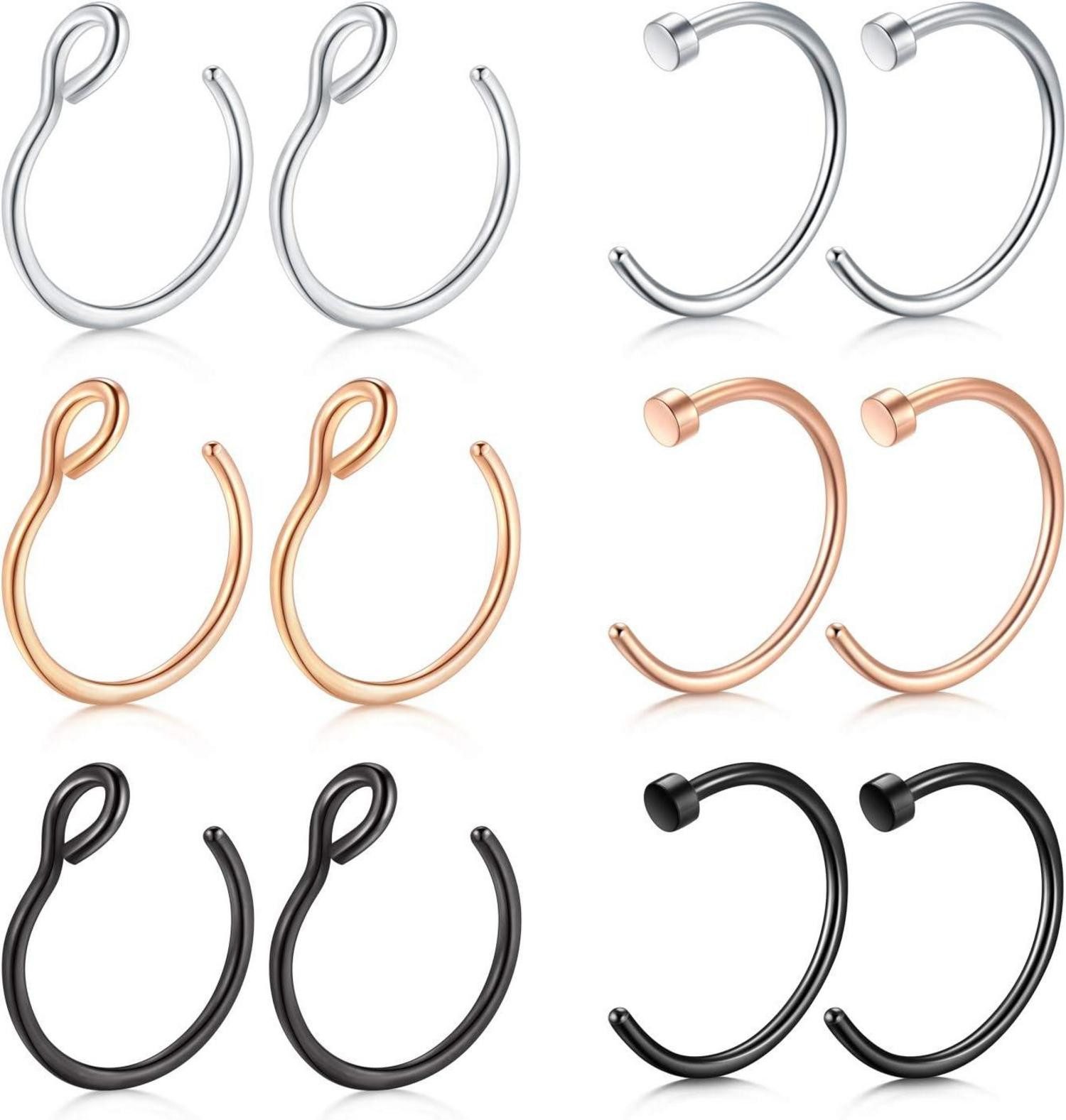 Nasenpiercing-Set 12-16Stk 20G 8mm Edelstahl Fake Nasenringe Lippenpiercings