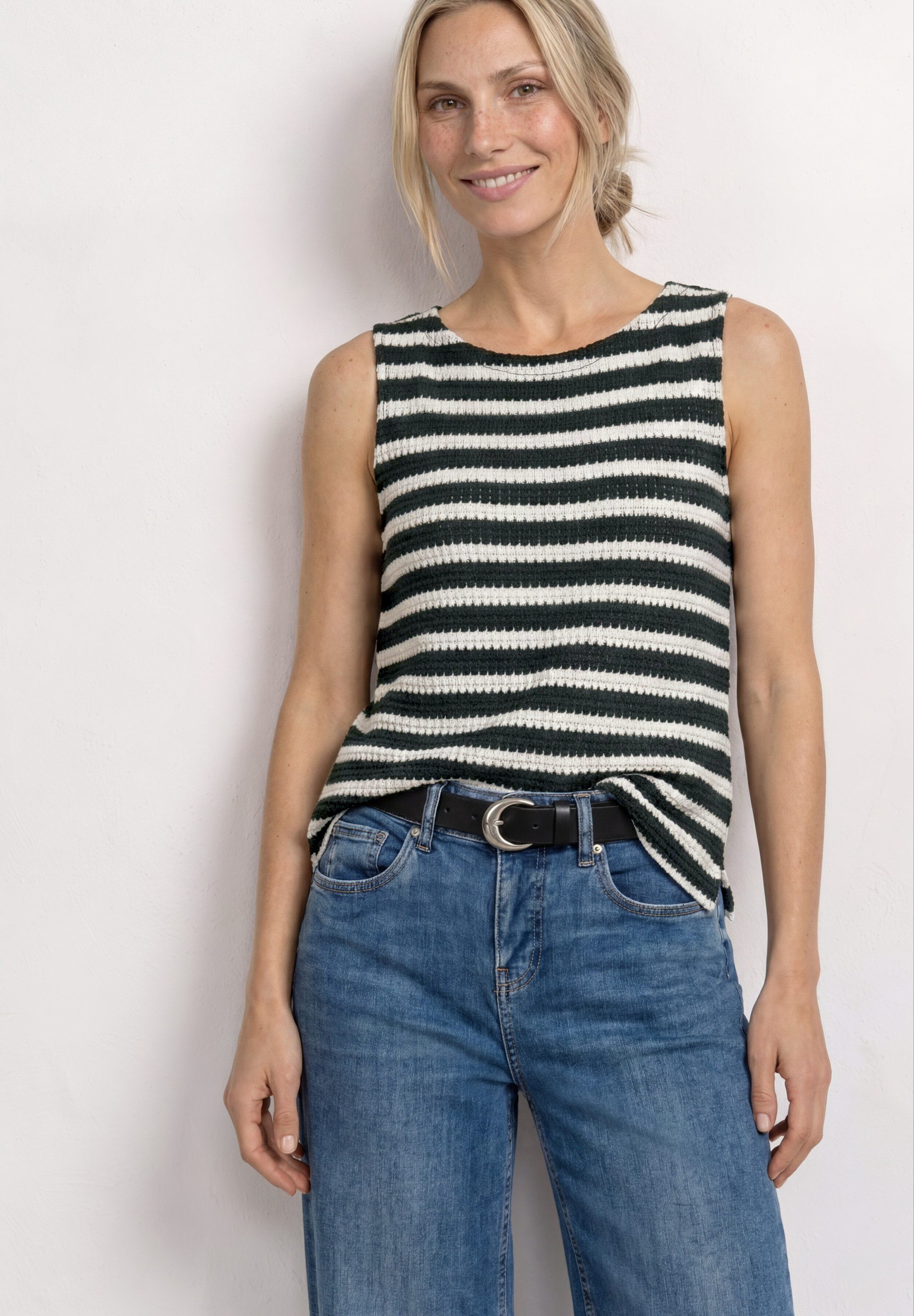 STREET ONE Stricktop Sommertop in Strick-Optik- gestreift