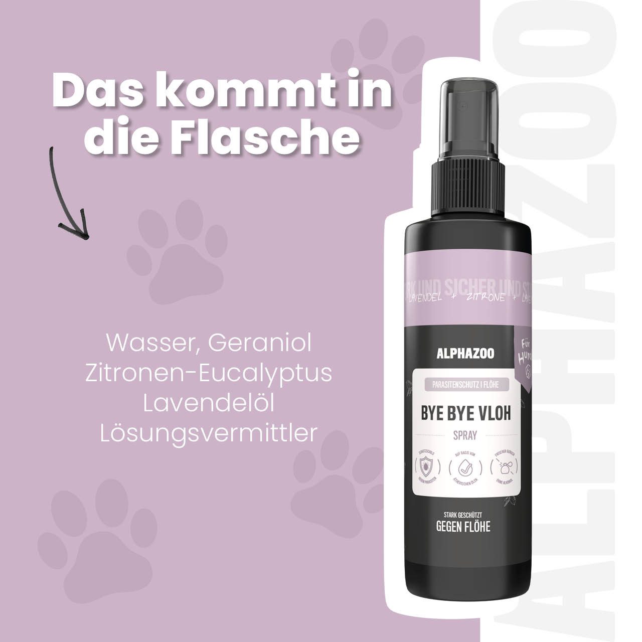 ALPHAZOO Zeckenschutzmittel ByeByeVloh Flohspray Hunde 100ml, 100 ml, Gegen Flohbisse, Flohstiche, Flöhe, Floh