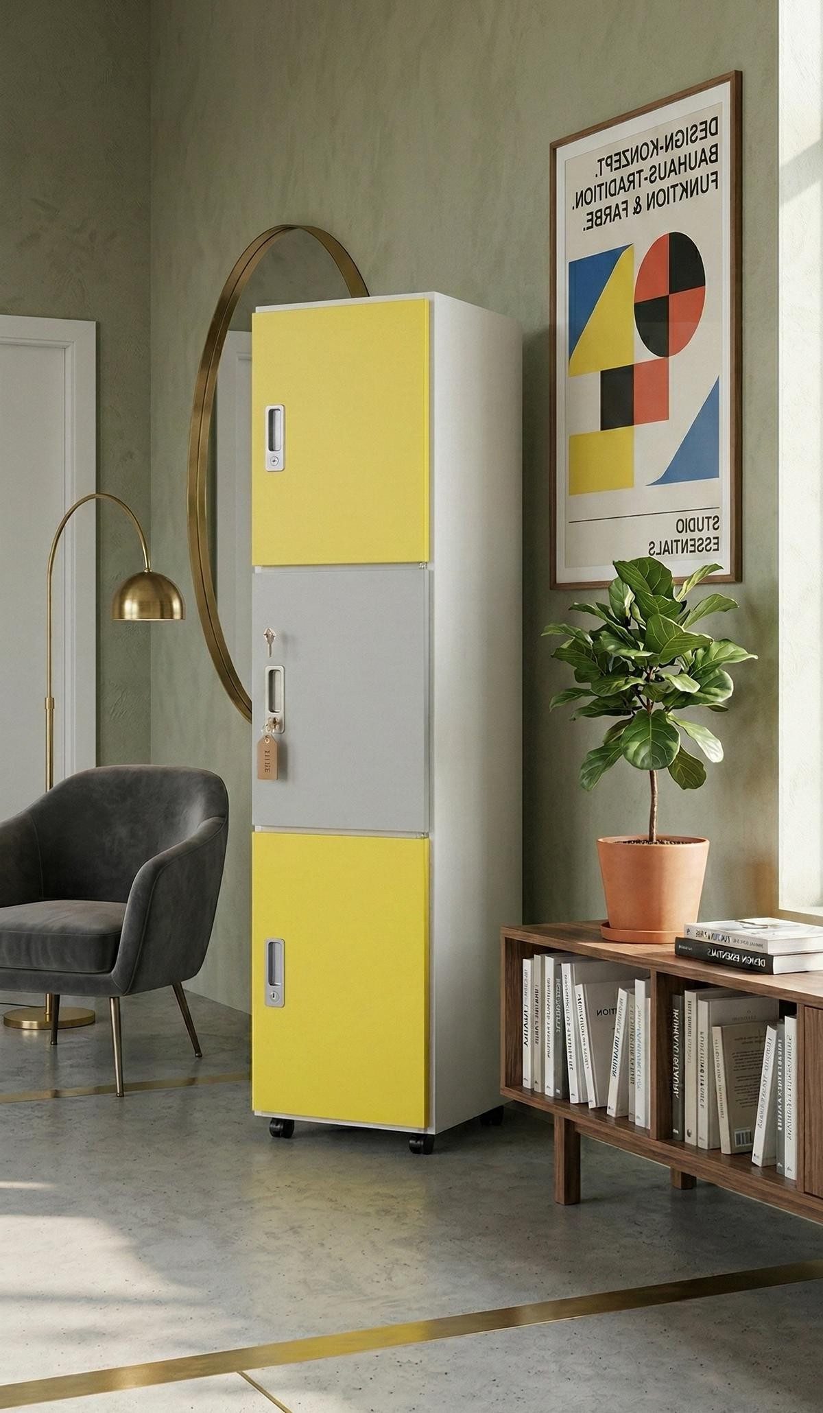 Xlmoebel Aktenschrank Moderner Aktenschrank mit bunten Türen in Gelb und Grau (Aktenschrank mit bunten Türen) Made in Europa