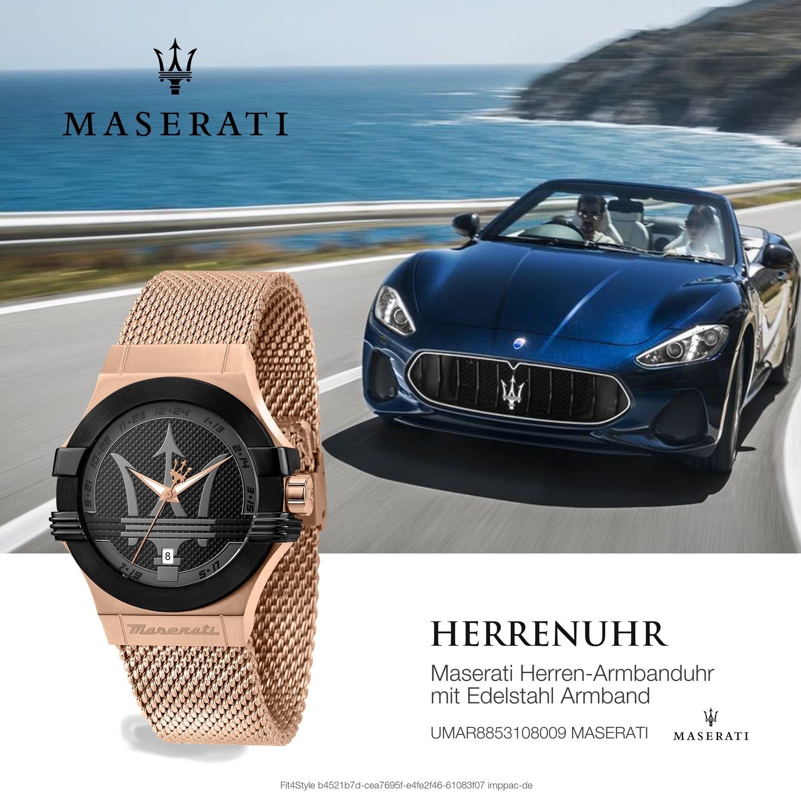 rundes 40mm) Herren, Edelstahl MASERATI Quarzuhr (ca. Armband-Uhr, Gehäuse, schwarz Maserati Damenuhr Edelstahlarmband,