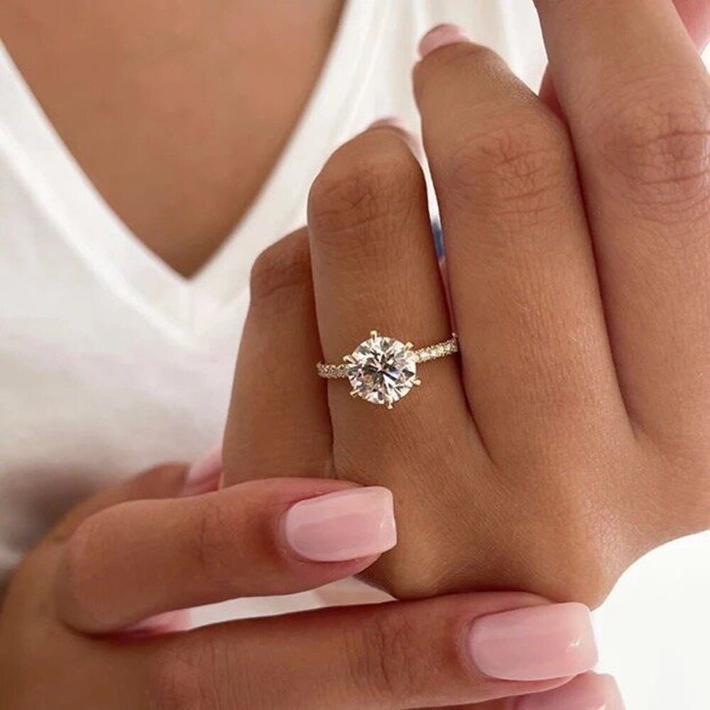 Fingerring Funkelnder Moissanit Verlobungsring Ehering 925 Silber Weißgold