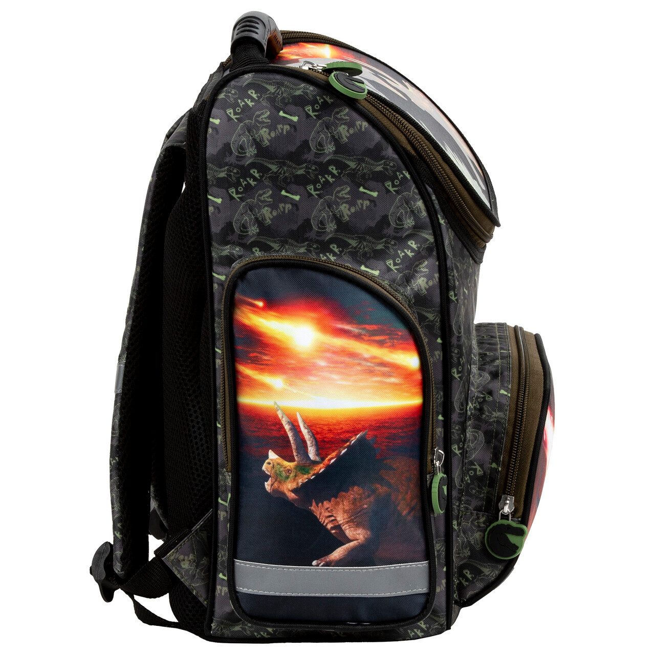 DERFORM Schulranzen 5 tlg. Set Tornister Dinosaurier Dino Turnbeutel Brotdose Federtasche (Set, 5-tlg., Brotdose und Trinkflasche, Schulranzen mit Federmappe Turnbeutel)