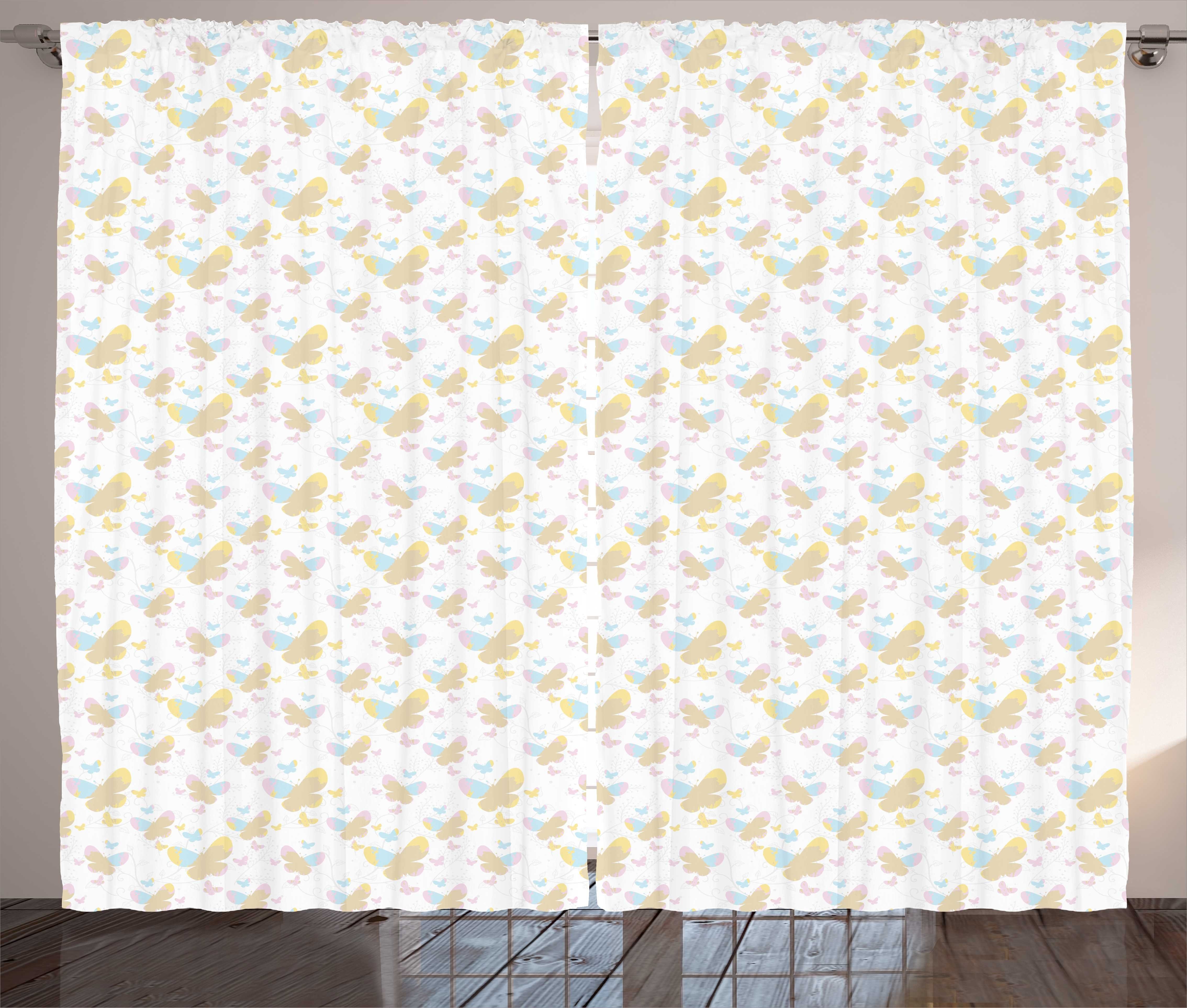 Gardine Schlafzimmer Kräuselband Vorhang mit Schlaufen und Haken, Abakuhaus, Pastell Schmetterlinge in Aquarell