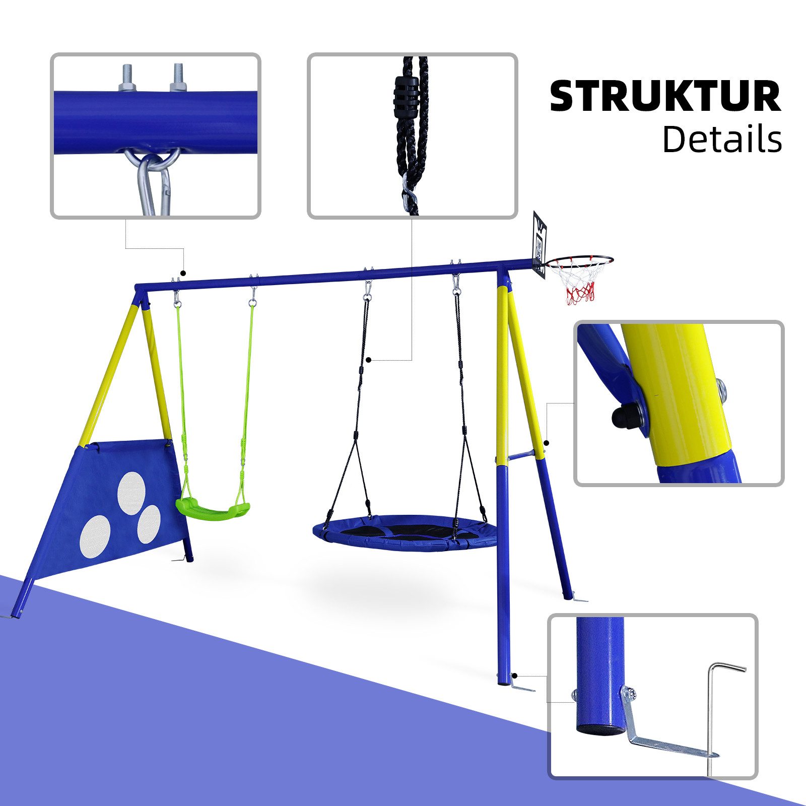CCLIFE Doppelschaukel Schaukelgestell Outdoor 200 kg Schaukelgestell Metall Kinderschaukel, (4-tlg)