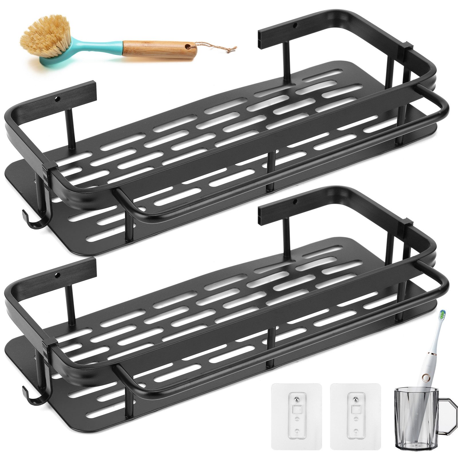 BlingBin Duschablage Ohne Bohren, Wasserdichter und Rostfreier Duschregal Aluminium, 2er Set 2-tlg., Badezimmer Duschablage Selbstklebendes für Bäder Küchen Duschgel