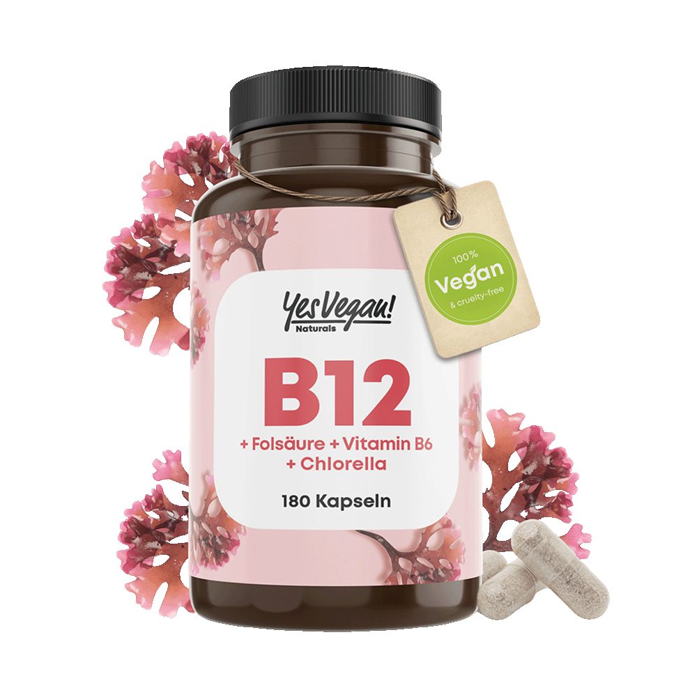 Yes Vegan Vitamin B12 Komplex mit B6, Folsäure & Chlorella – 180 Kapseln Kapseln, 1 St., 55 g
