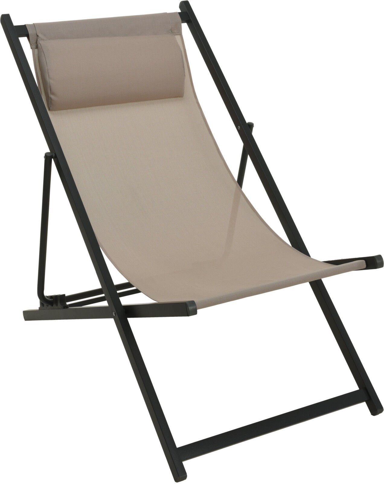 Spetebo Klappstuhl Metall Liegestuhl mit Kopfkissen - 100 cm / beige,  Klappbarer Garten Stuhl