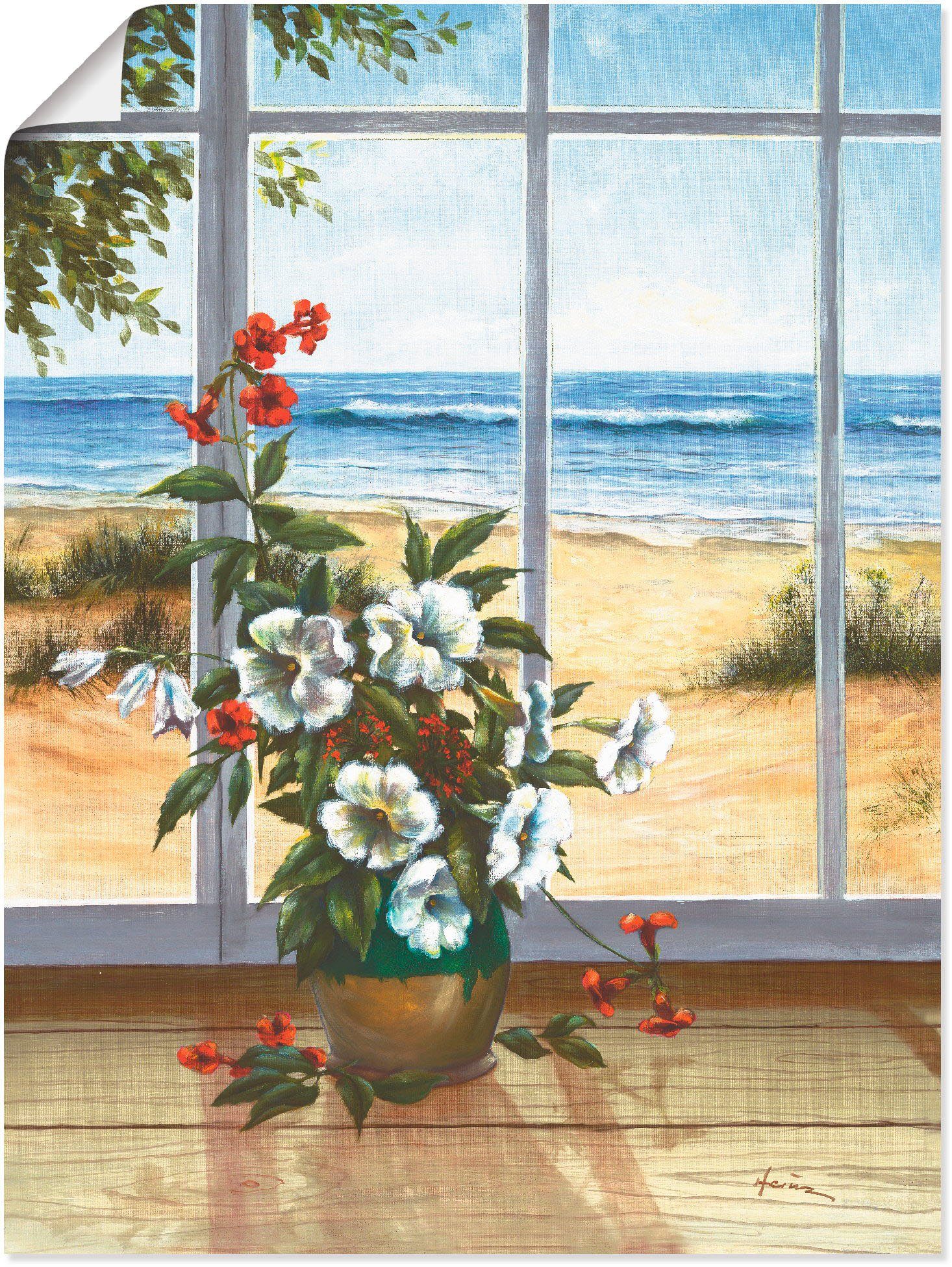 Artland Wandbild Meerblick, in Größen Fensterblick Leinwandbild, versch. Wandaufkleber Poster St), als oder (1 Alubild
