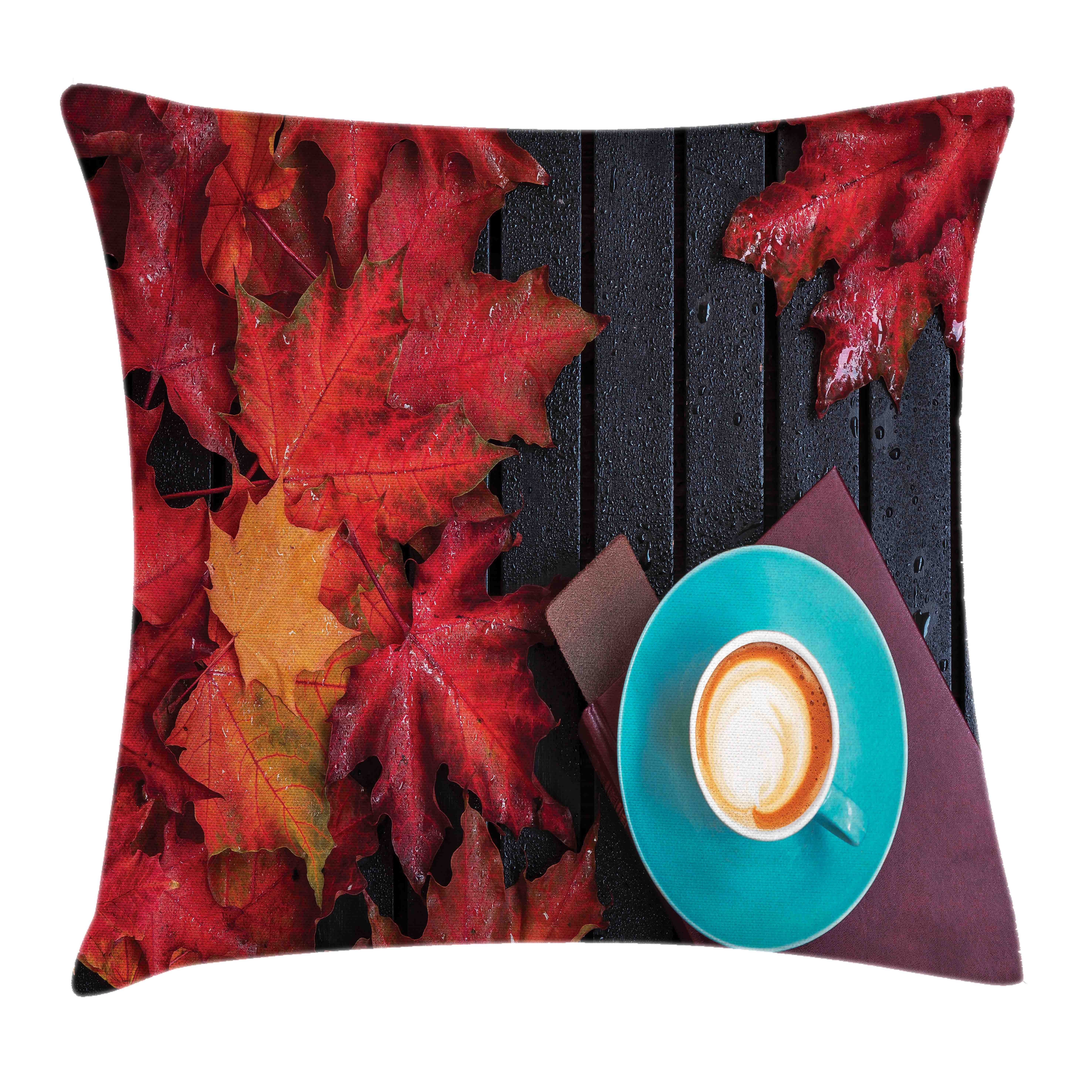 Kissenbezüge Waschbar mit Reißverschluss Kissenhülle (1 Stück), Druck, Klaren mit Kaffee Beidseitiger Natürliche Abakuhaus Farben Farbe Farbfesten Herbstblätter