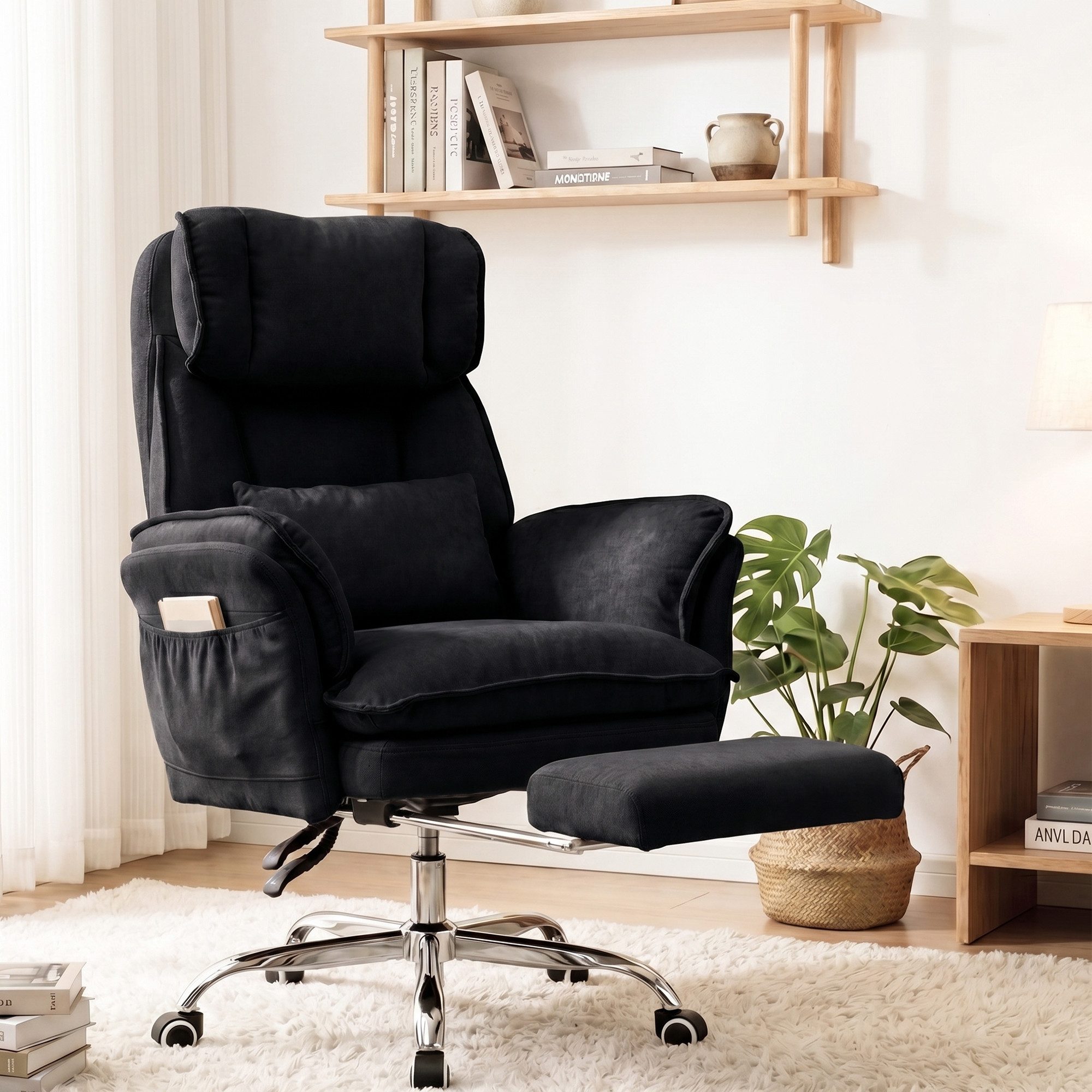 UEV Bürostuhl ergonomisch mit klappbarer Fußstütze Mesh bis 226kg, neigbar bis 150° (Packung), Hochklappbare Armlehnen/Integrierte Fußstütze/leichtgängiges Rad – Bild 4 von 5