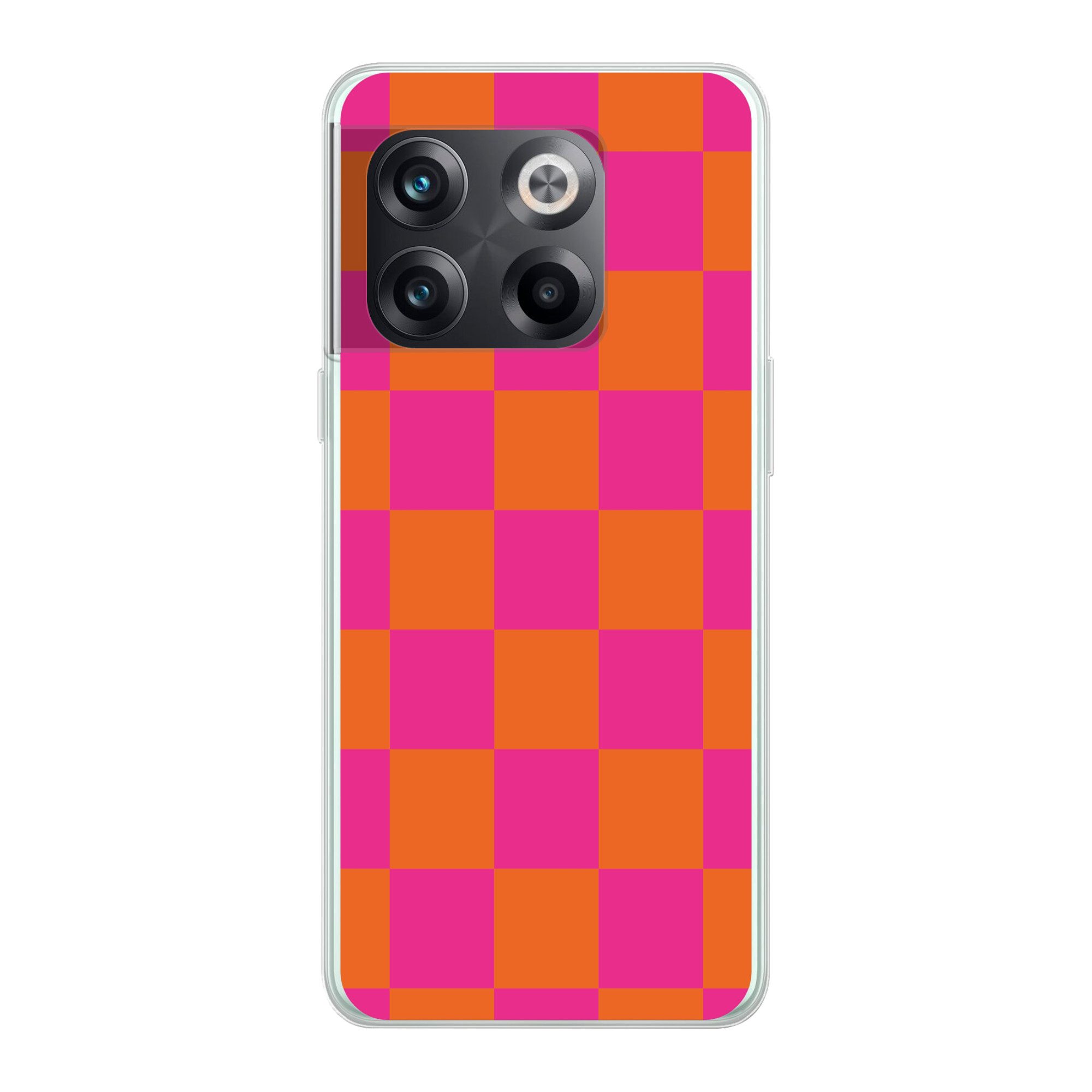 MuchoWow Handyhülle für OnePlus 10T Schachbrettmuster - Orange - Rosa - Blöcke, Phone Case, Silikon, Schutzhülle Dünn