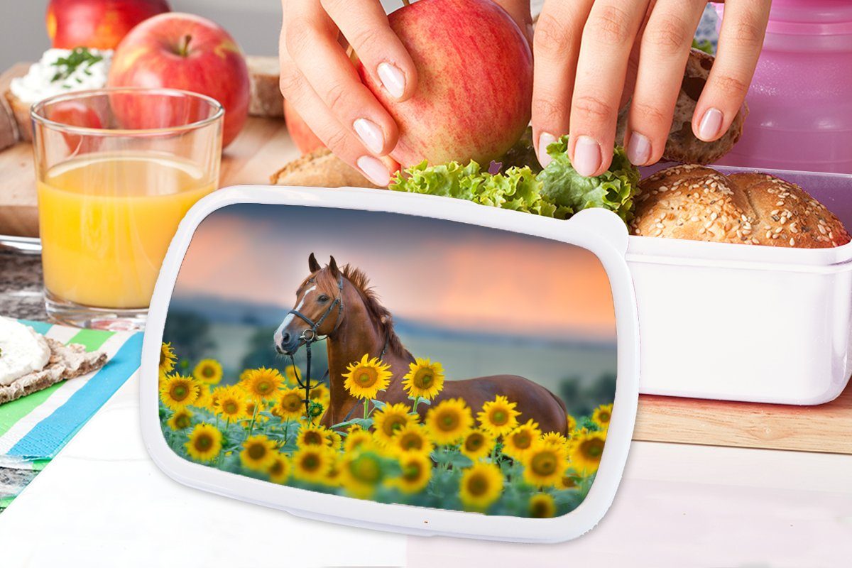 (2-tlg), Pastell, Pferd - Brotbox - Mädchen und für Sonnenblume Brotdose, - Erwachsene, Jungs für weiß und Himmel MuchoWow Kunststoff, Lunchbox Kinder