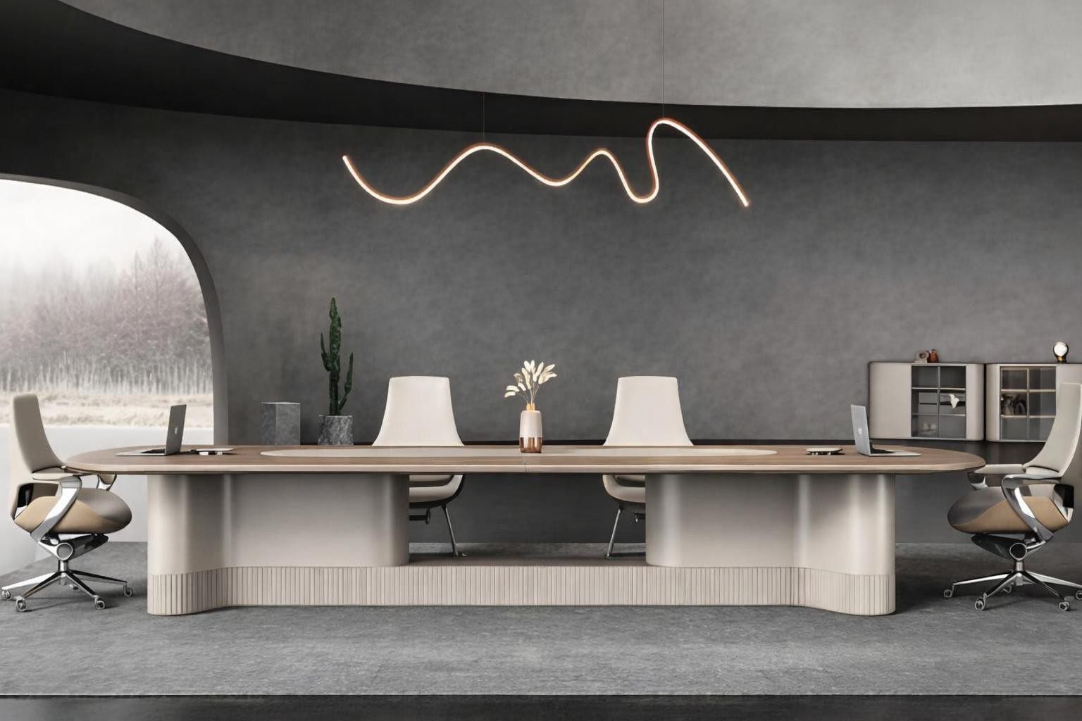 Xlmoebel Schreibtisch Modernes Set für das Arbeitszimmer: Tisch, 4 Stühle & 2 (Konferenz-Set, Tisch mit 4 Stühlen und Sideboard), Made in Europa