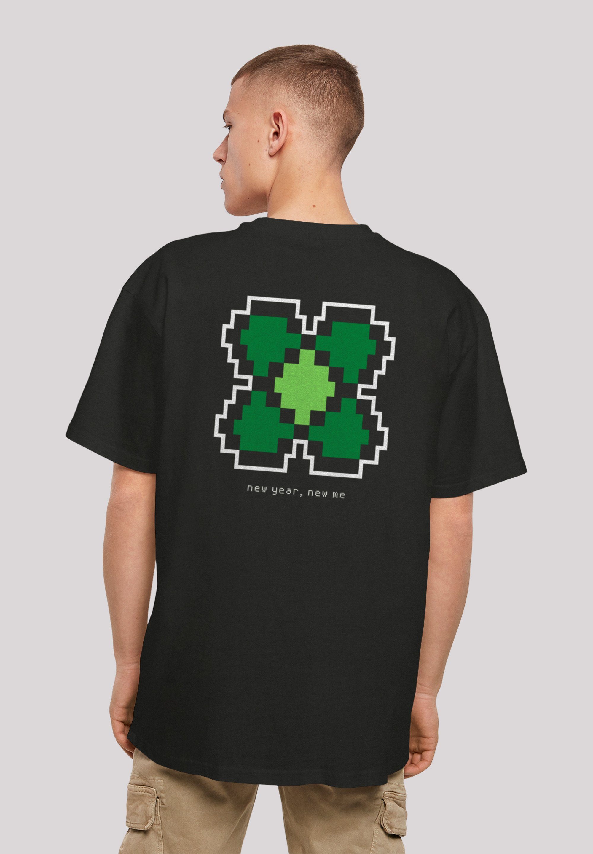 Happy New überschnittene Pixel und Print, Silvester Year T-Shirt F4NT4STIC Kleeblatt Passform Weite Schultern