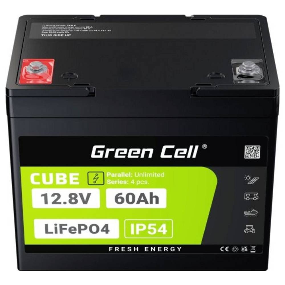 Green Cell Akku 60Ah 12.8V 768Wh Lithium-Eisen-Phosphat Batterie GC-LFPGC12V60AH Akku, Schraubkontakt