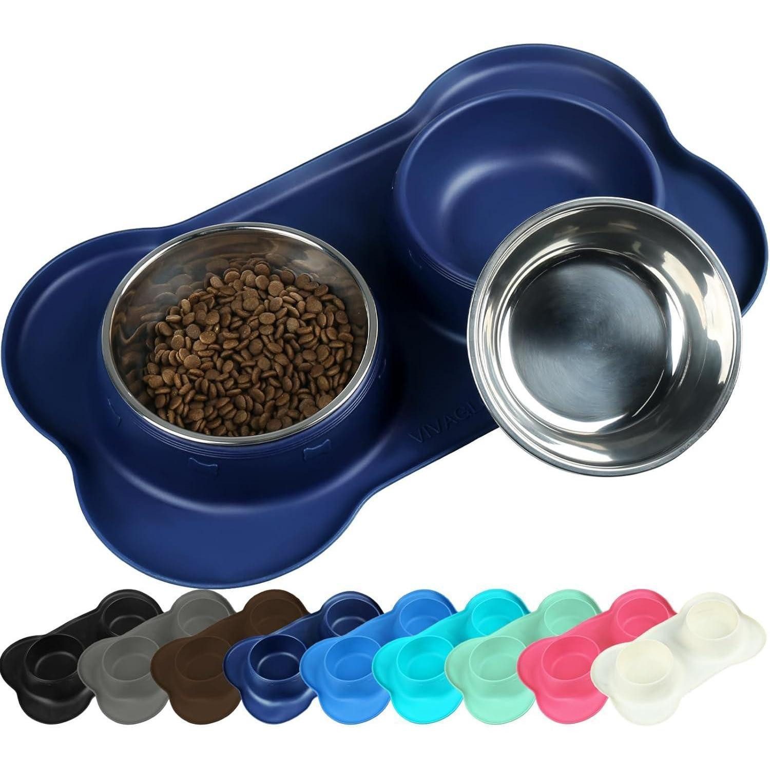 LuxusKollektion Napf-Set Hundenapf Splashfree Edelstahl Silikonmatte 450ml ea. Navy Blau