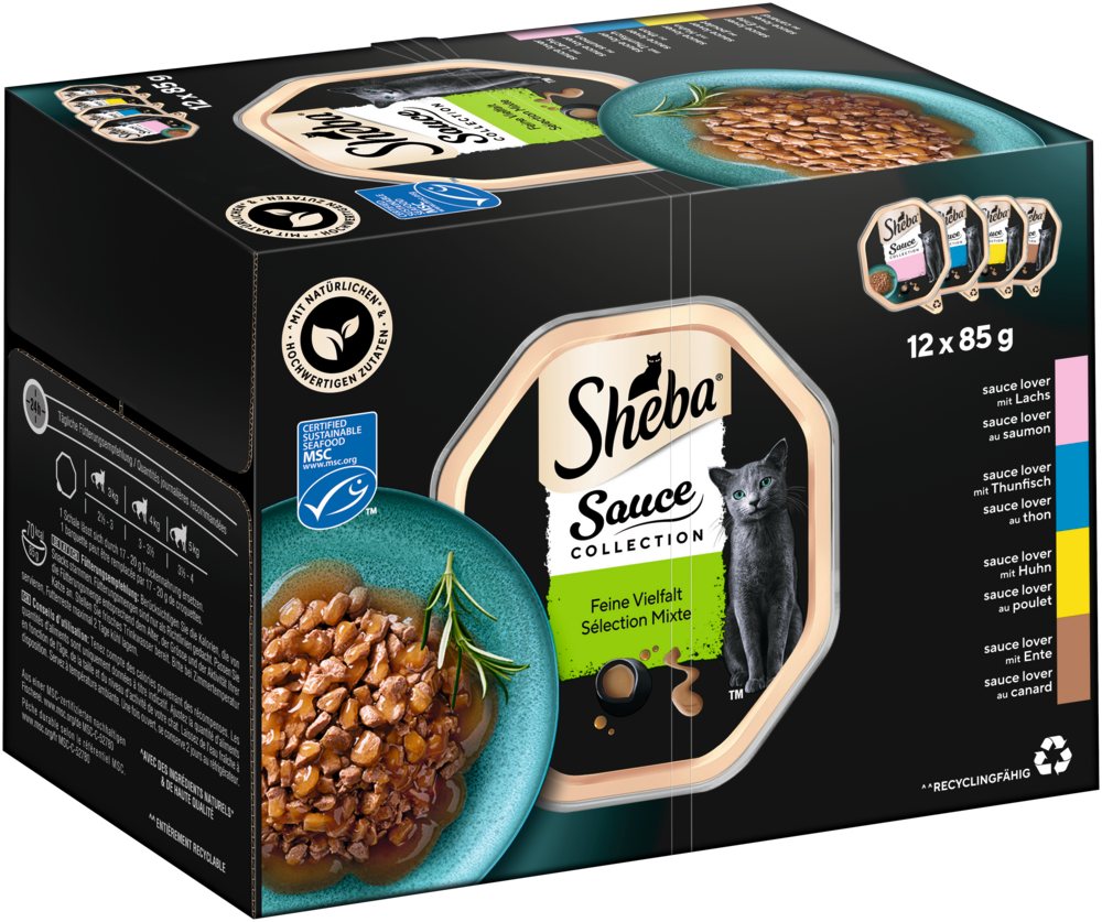 Sheba SHEBA® Schale Multipack Sauce Collection Feine Vielfalt MSC 12 x 85g, Nassfutter für: Katze
